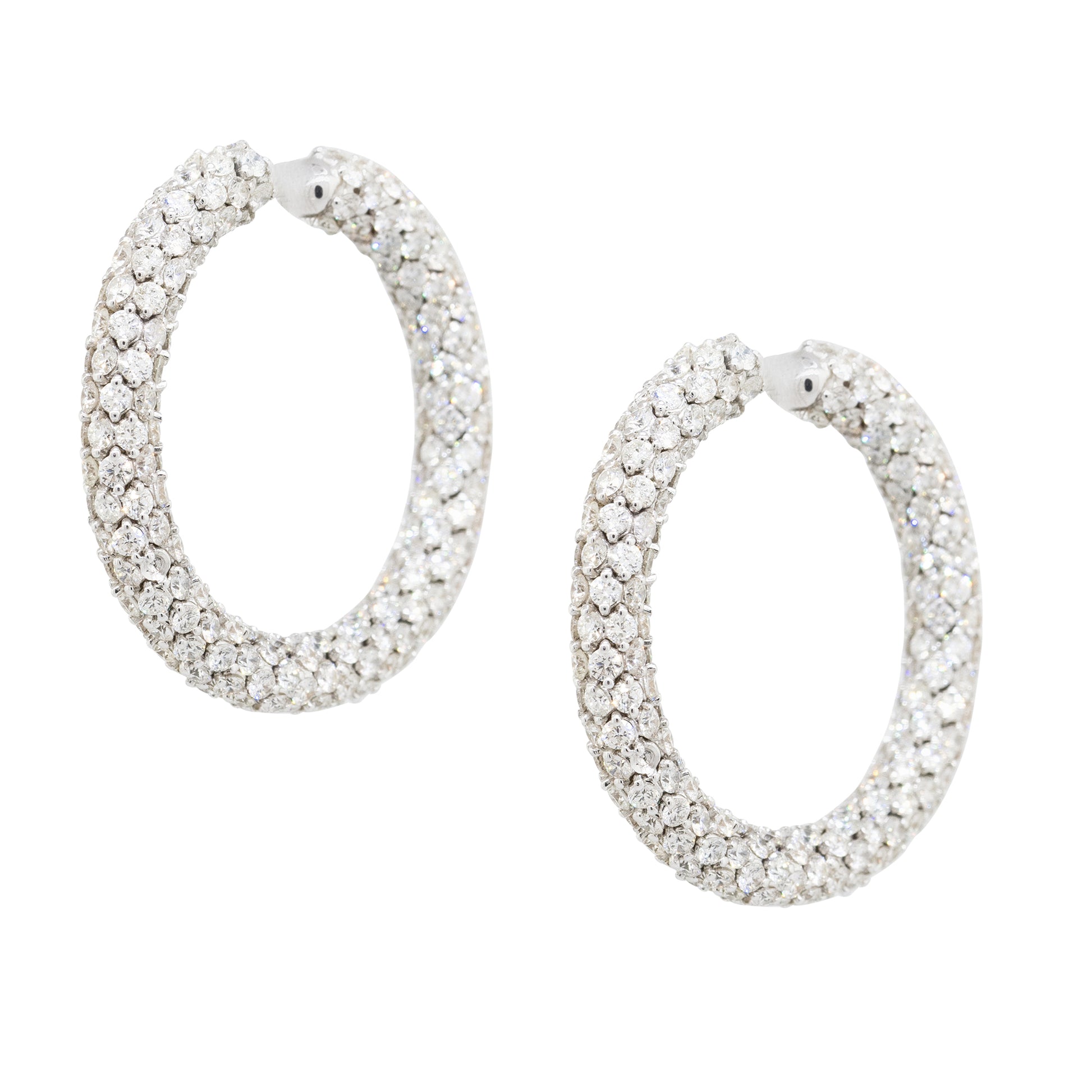 18k White Gold 16.52ctw All Diamond Pave Hoop Earrings