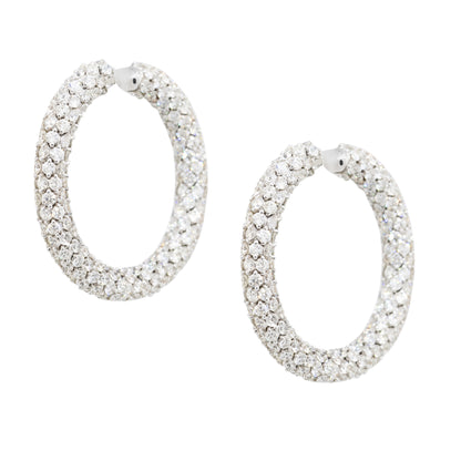 18k White Gold 16.52ctw All Diamond Pave Hoop Earrings