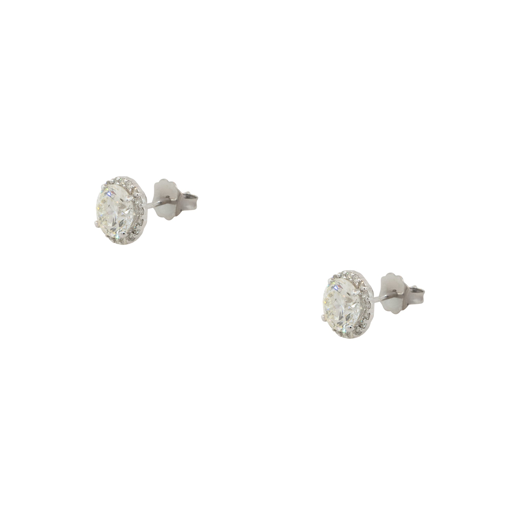 14k White Gold 2.69ctw Halo Diamond Stud Earrings