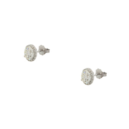 14k White Gold 2.69ctw Halo Diamond Stud Earrings