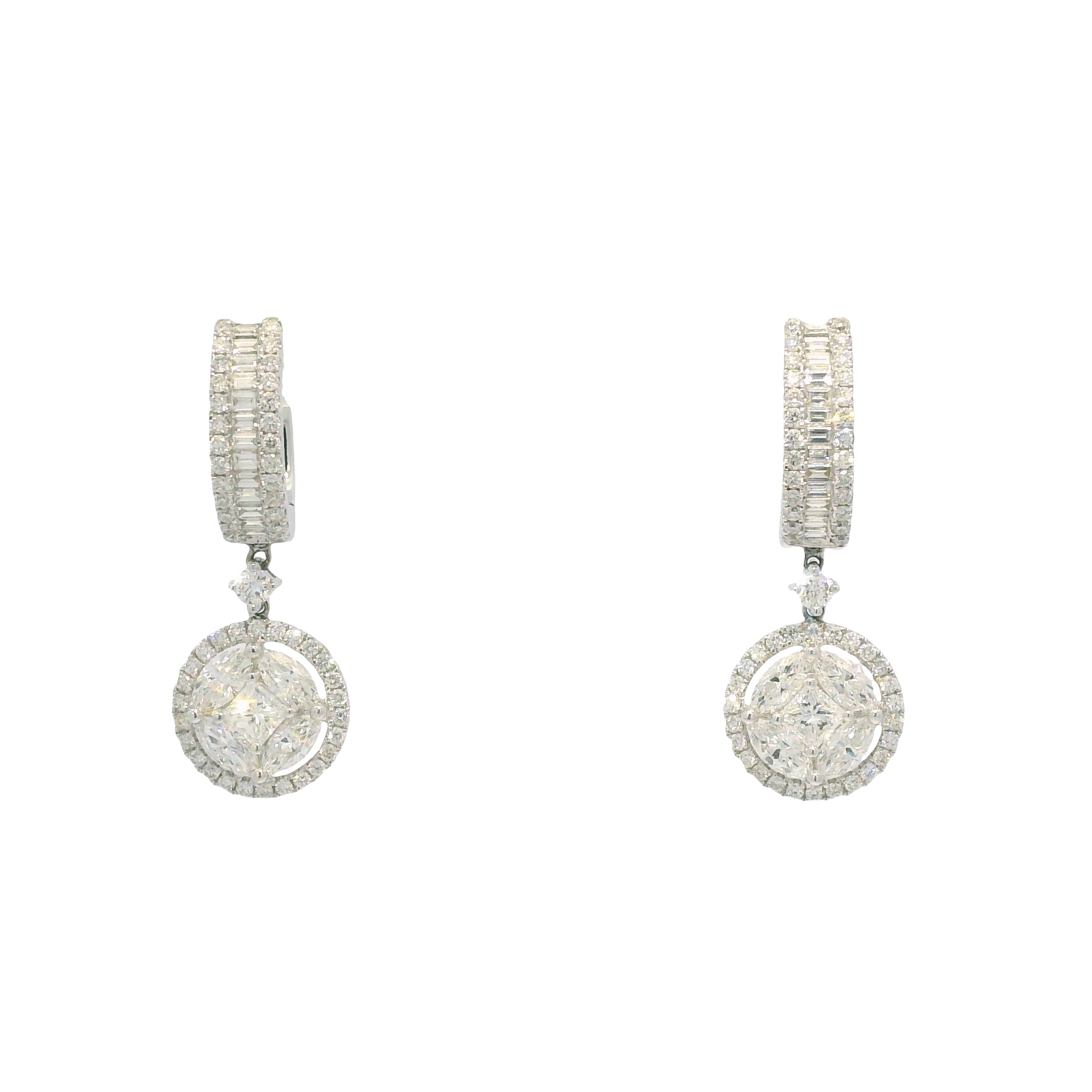 18k White Gold Natural 3.38 Carat Diamond Multi-Shape Mosaic Earrings