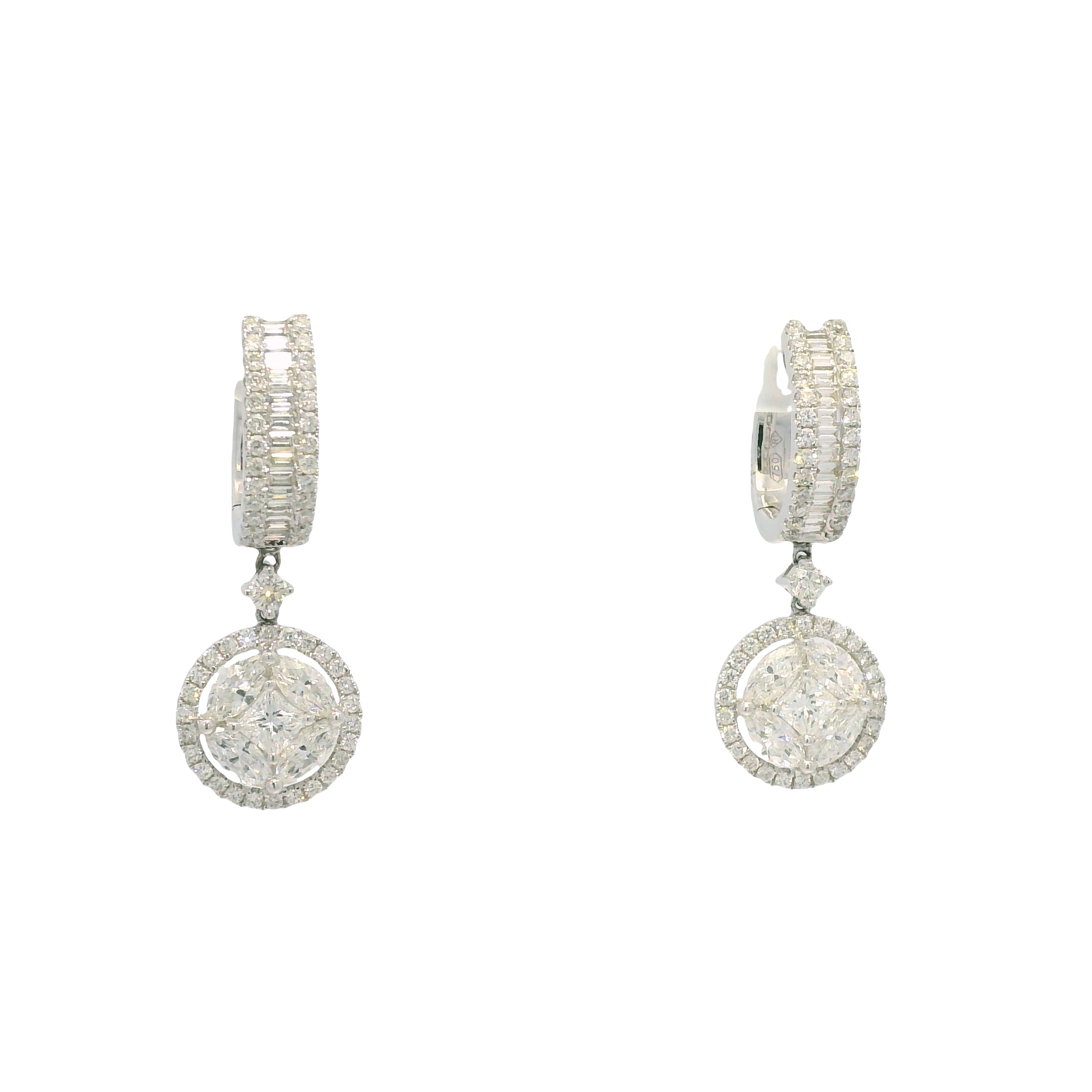 18k White Gold Natural 3.38 Carat Diamond Multi-Shape Mosaic Earrings