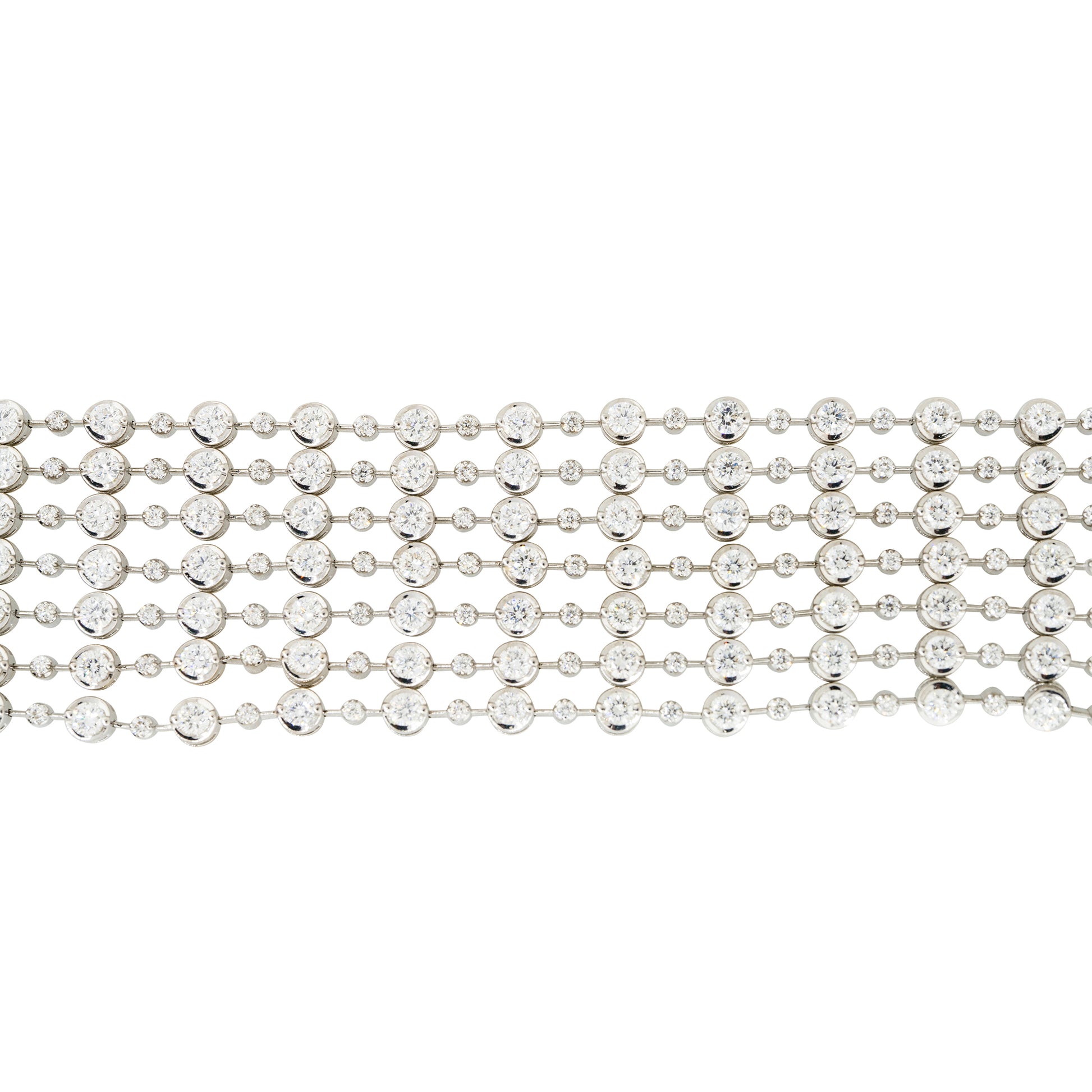 18k White Gold 13ctw 6-Row Bezel Set Diamond Bracelet