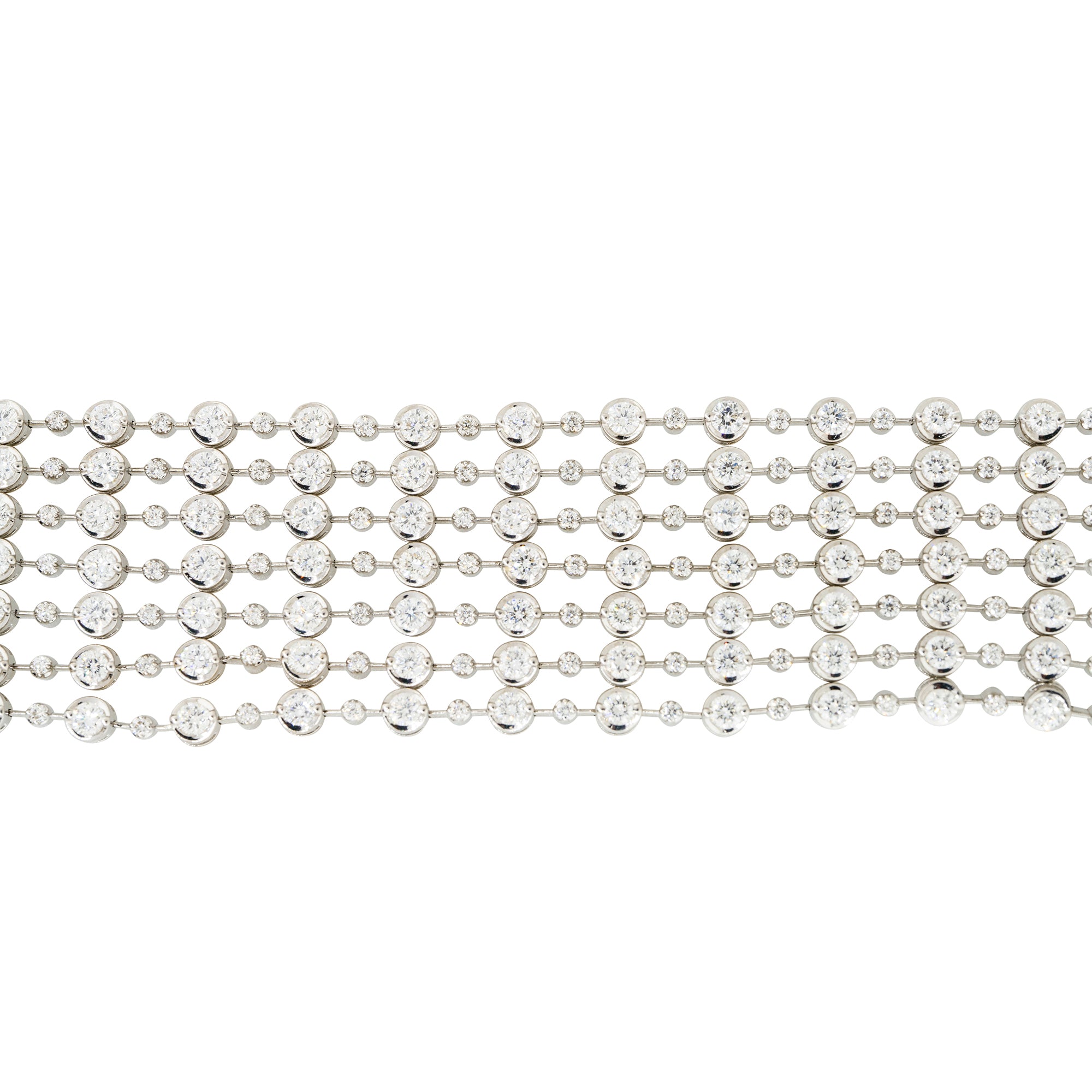 18k White Gold 13ctw 6-Row Bezel Set Diamond Bracelet