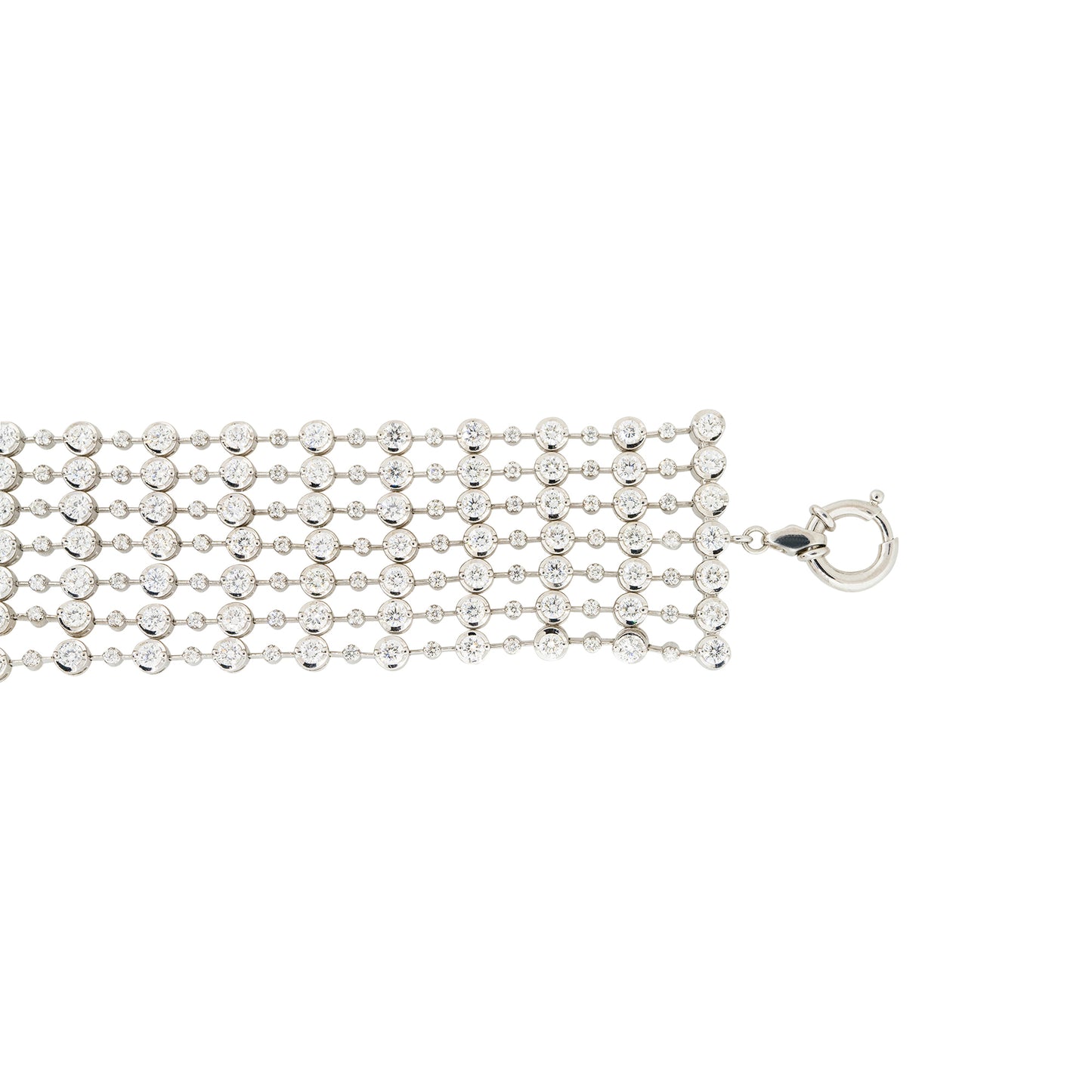 18k White Gold 13ctw 6-Row Bezel Set Diamond Bracelet