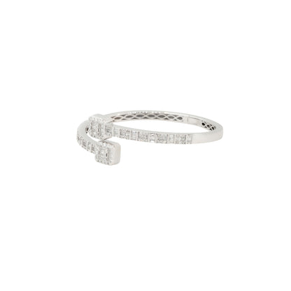14k White Gold 2.40ctw Round and Baguette Shaped Diamond Cuff Bracelet