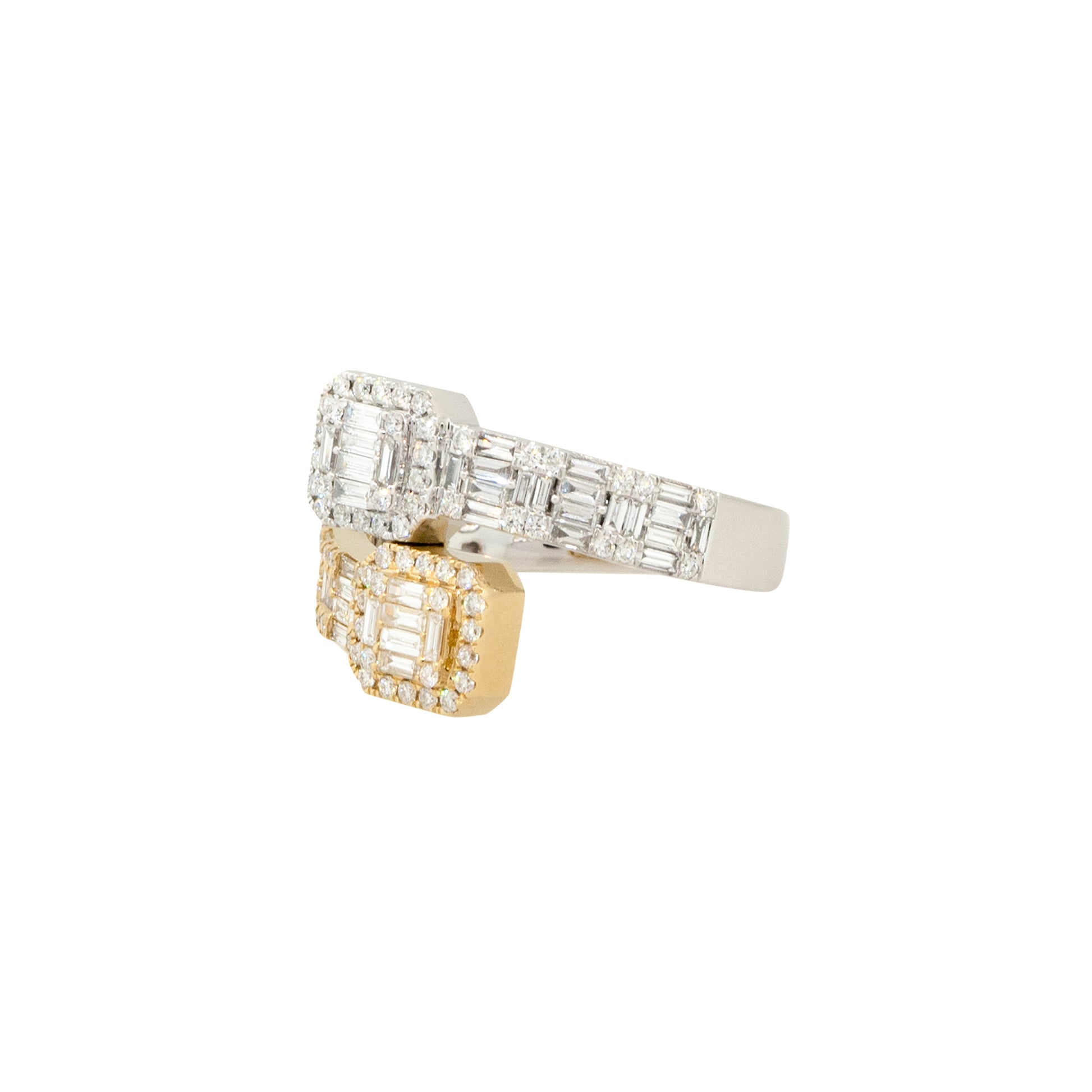 14k Two-Tone White and Yellow Gold 0.89ctw Diamond Bypass Ring