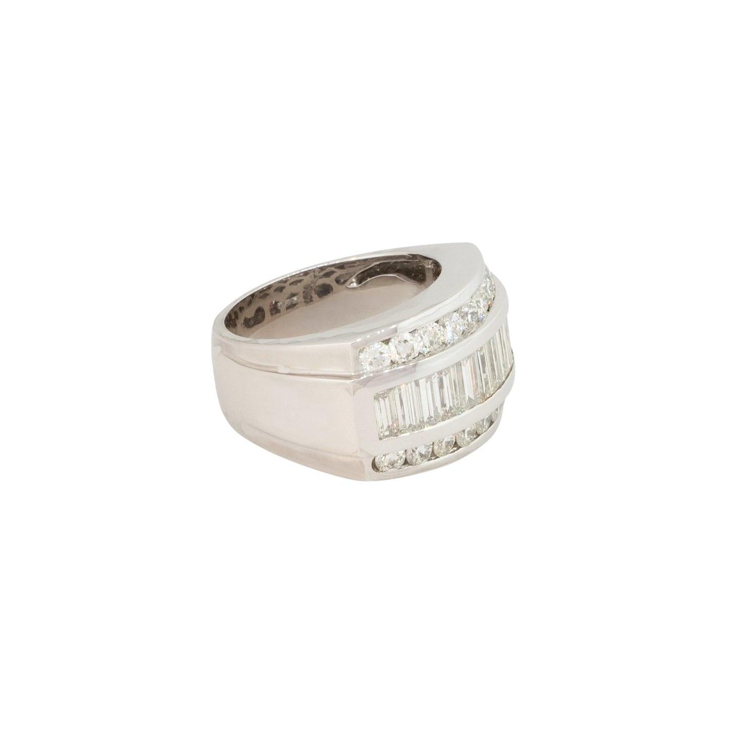 14k White Gold 5.5ctw Men's Baguette and Round Cut Diamond Ring