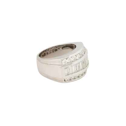 14k White Gold 5.5ctw Men's Baguette and Round Cut Diamond Ring