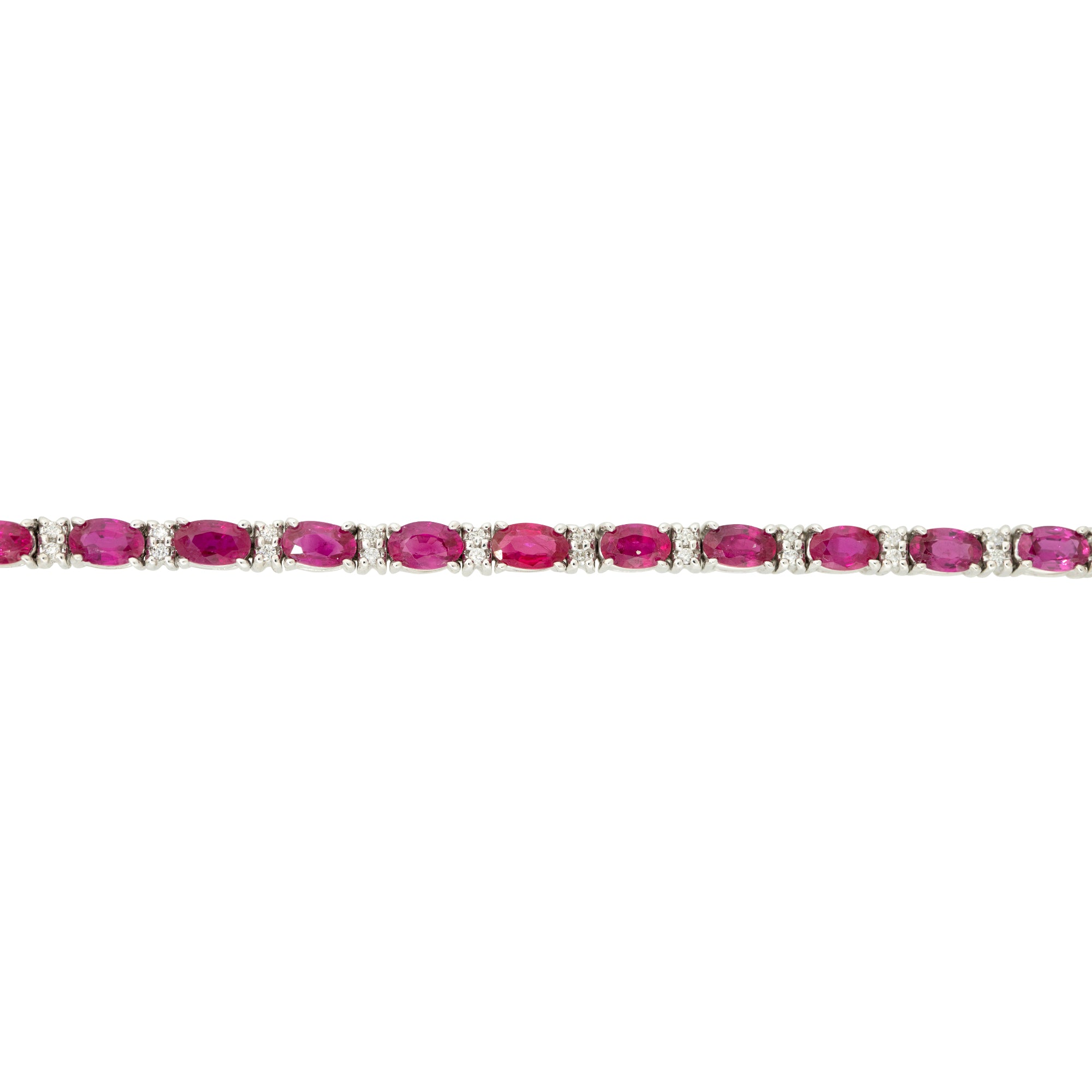 18k White Gold 7.45ctw Oval Ruby and Diamond Tennis Bracelet