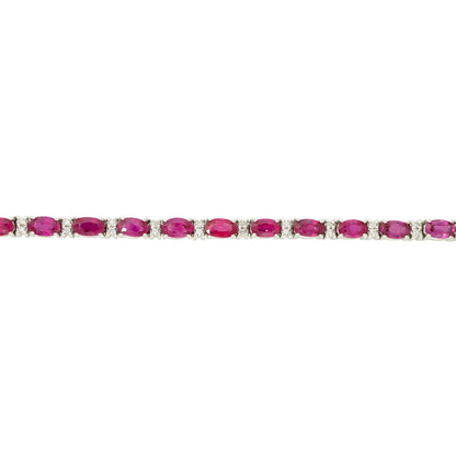 18k White Gold 7.45ctw Oval Ruby and Diamond Tennis Bracelet