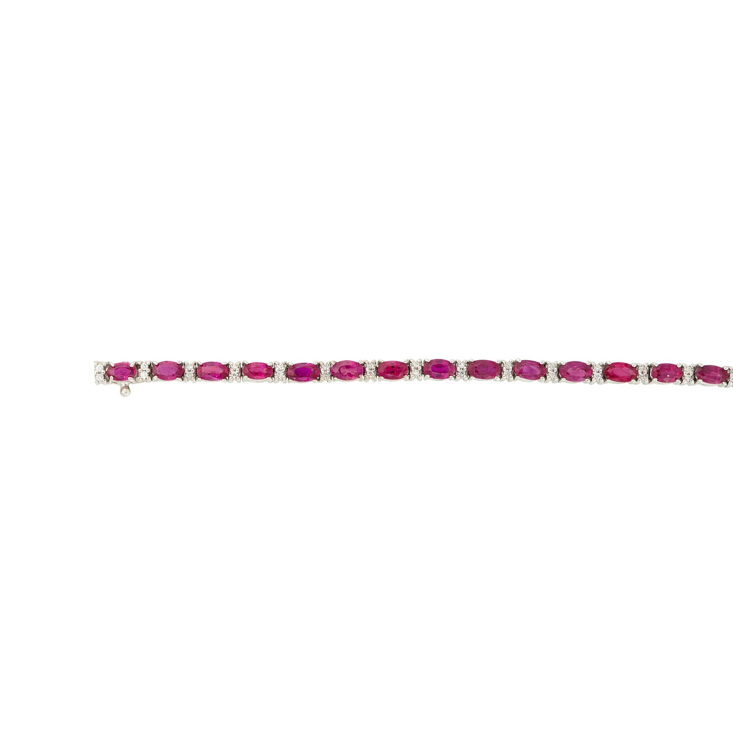 18k White Gold 7.45ctw Oval Ruby and Diamond Tennis Bracelet