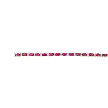 18k White Gold 7.45ctw Oval Ruby and Diamond Tennis Bracelet