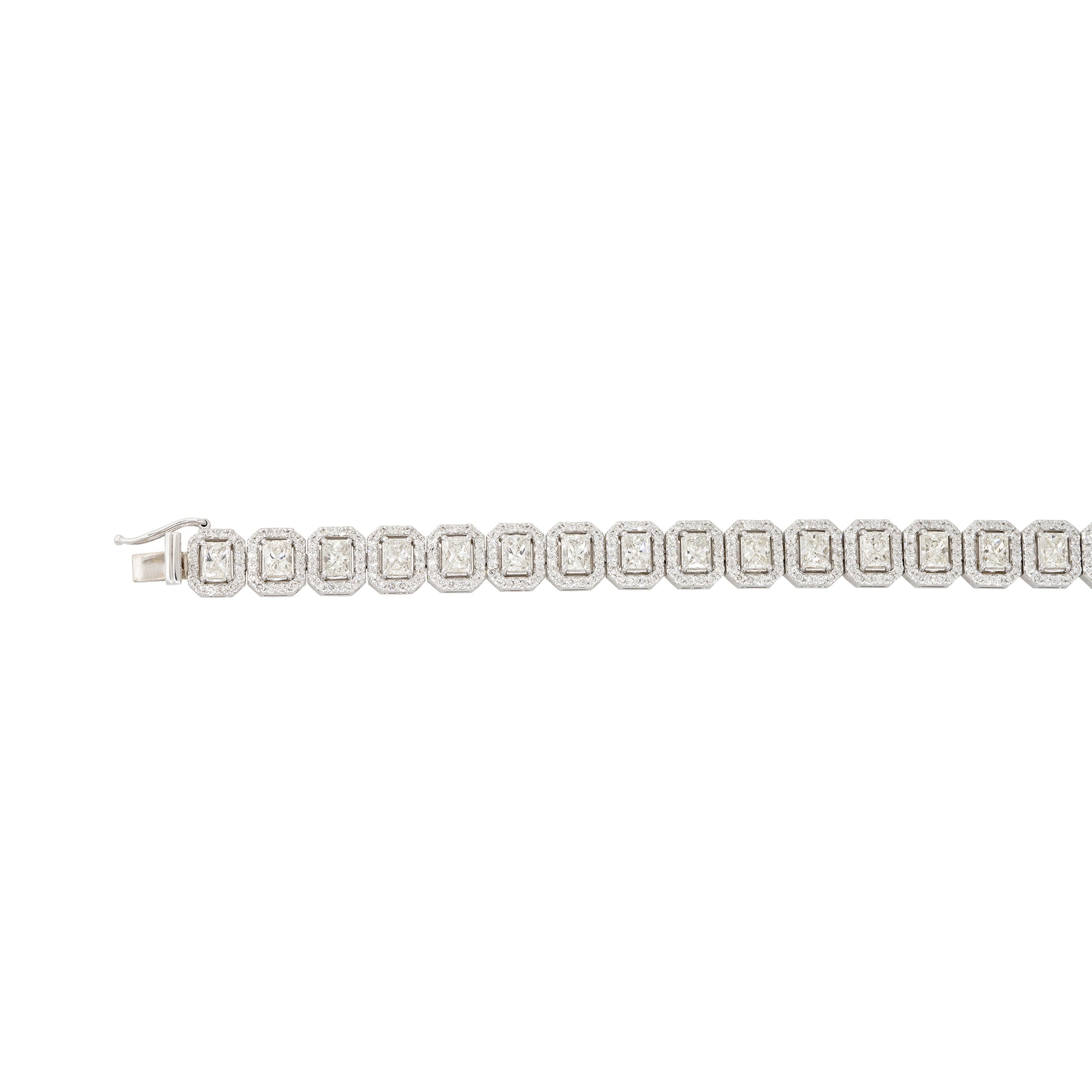 18k White Gold 11.3ctw Radiant Cut Diamond Halo Tennis Bracelet