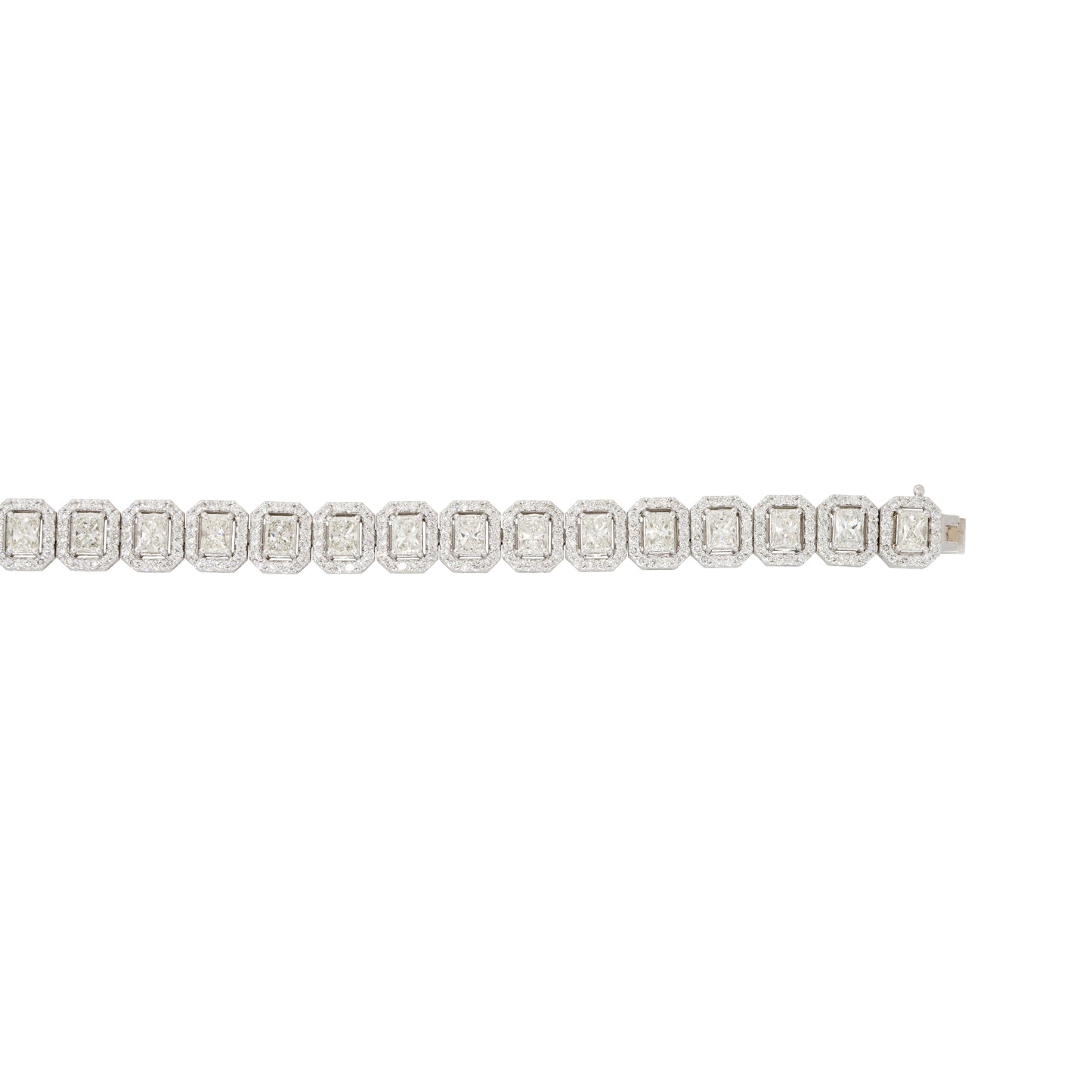 18k White Gold 11.3ctw Radiant Cut Diamond Halo Tennis Bracelet