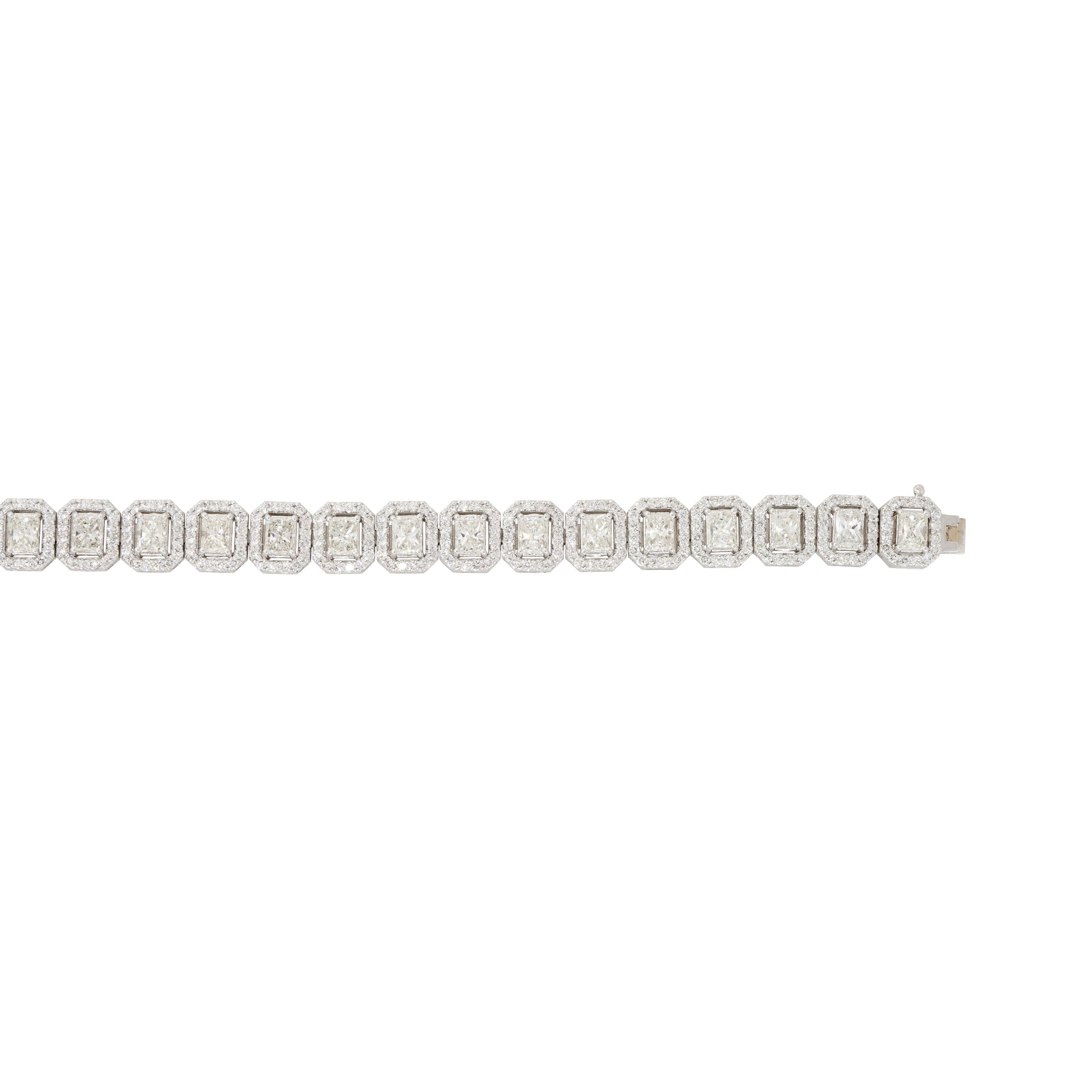 18k White Gold 11.3ctw Radiant Cut Diamond Halo Tennis Bracelet