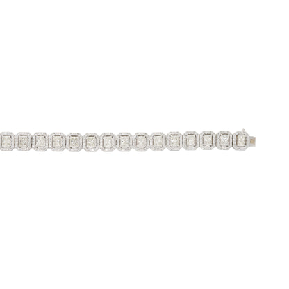 18k White Gold 11.3ctw Radiant Cut Diamond Halo Tennis Bracelet