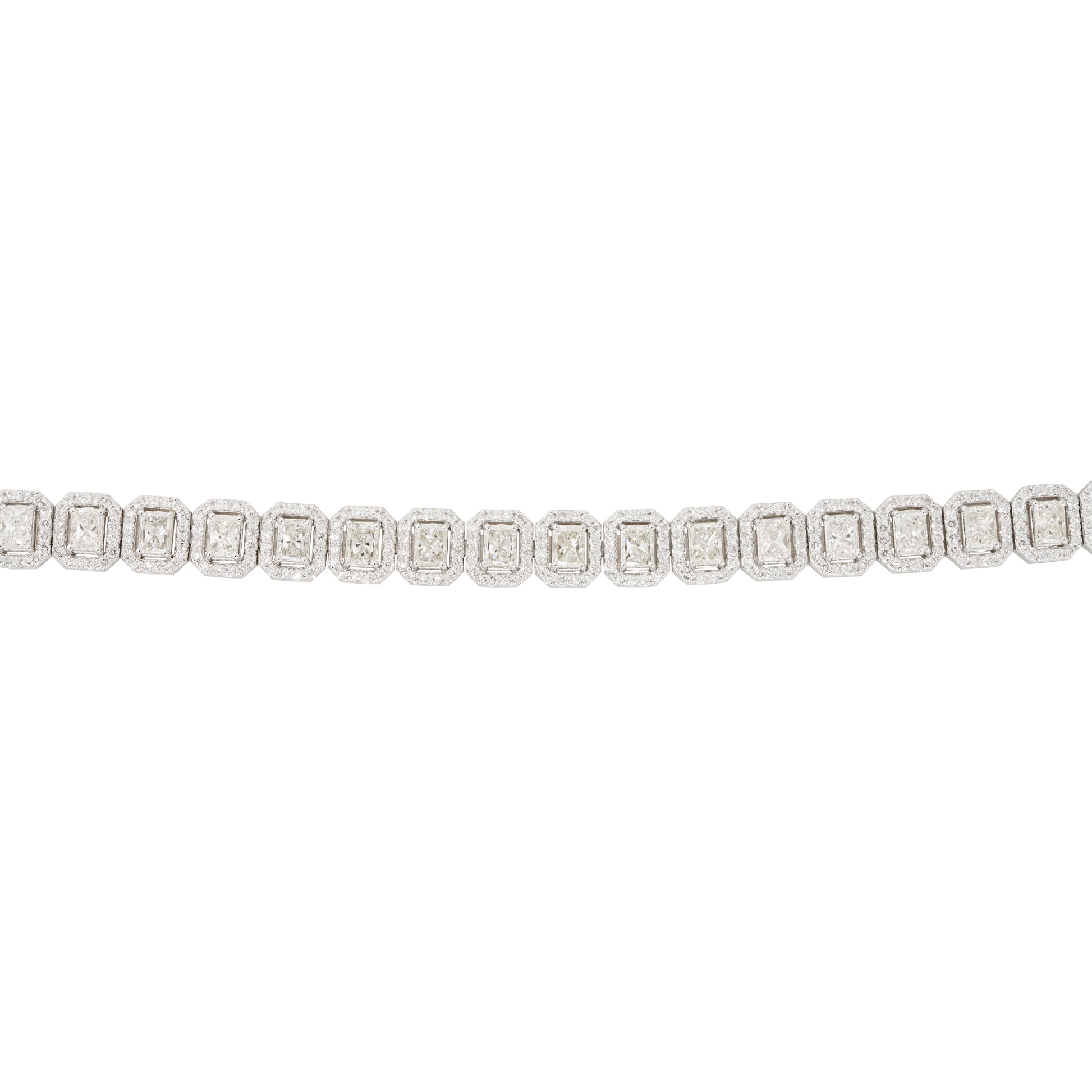 18k White Gold 11.3ctw Radiant Cut Diamond Halo Tennis Bracelet