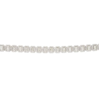 18k White Gold 11.3ctw Radiant Cut Diamond Halo Tennis Bracelet