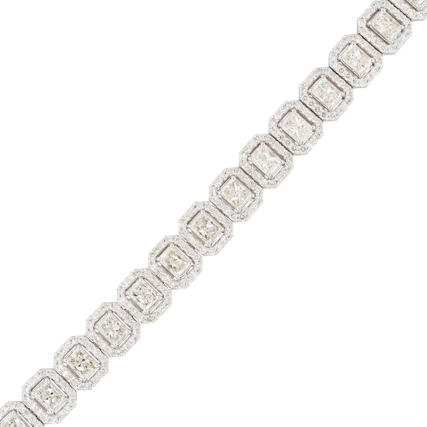 18k White Gold 11.3ctw Radiant Cut Diamond Halo Tennis Bracelet