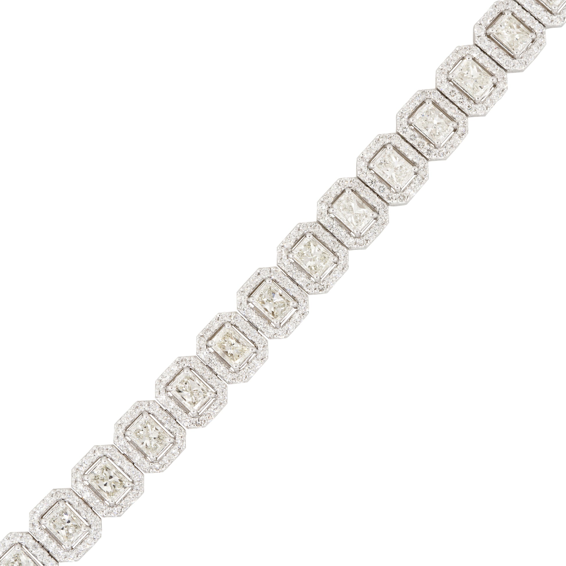 18k White Gold 11.3ctw Radiant Cut Diamond Halo Tennis Bracelet