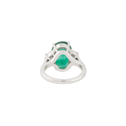 Platinum 5.86ctw Emerald and Half Moon Diamond Side Stones Ring