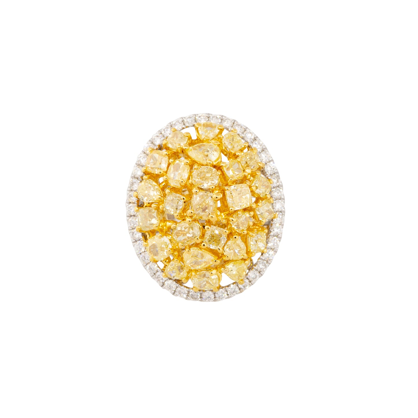 18k Two-Tone Gold 3.79ctw Yellow Diamond Oval Halo Ring