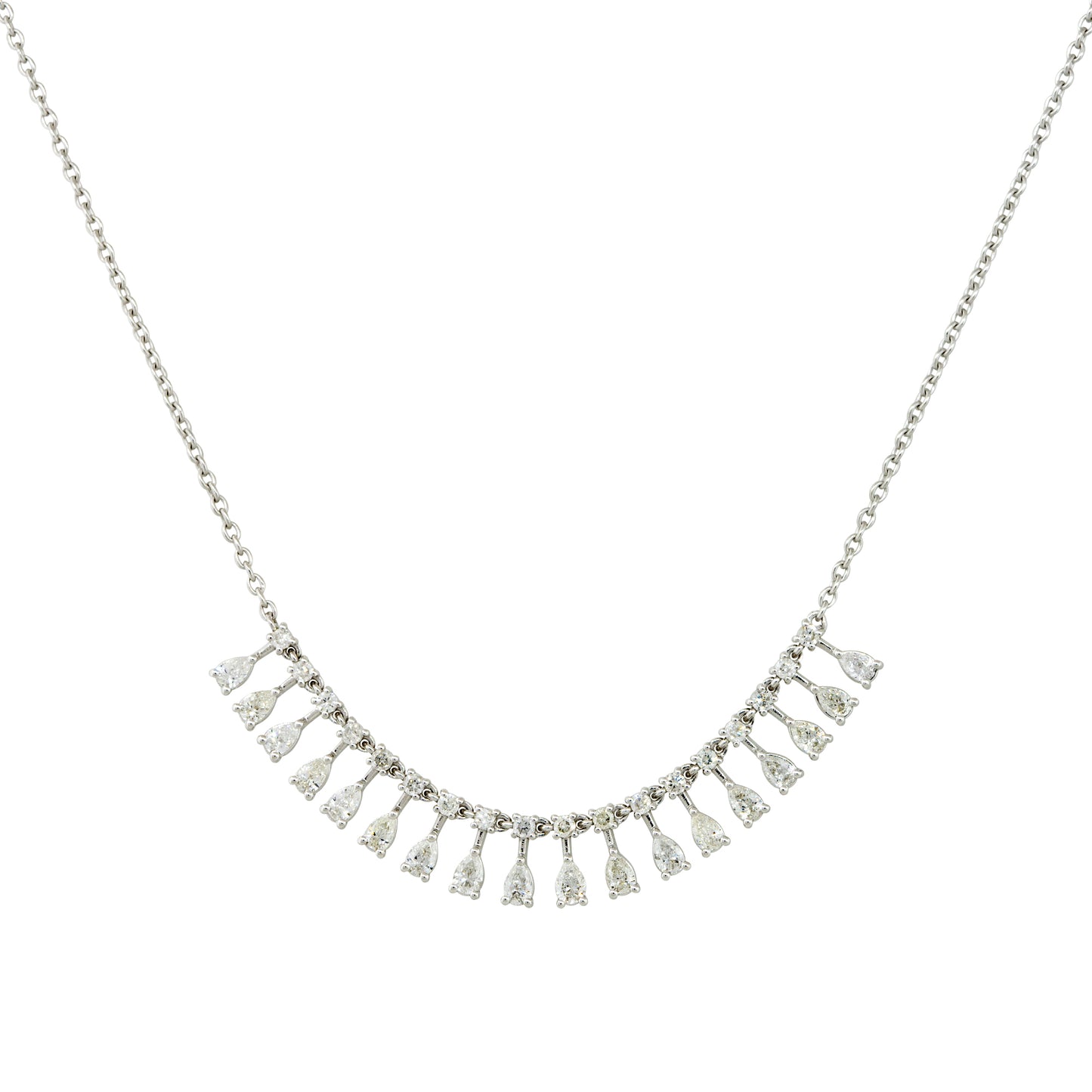18k White Gold 1.46ctw Diamond Round and Pear Shape Drop Necklace