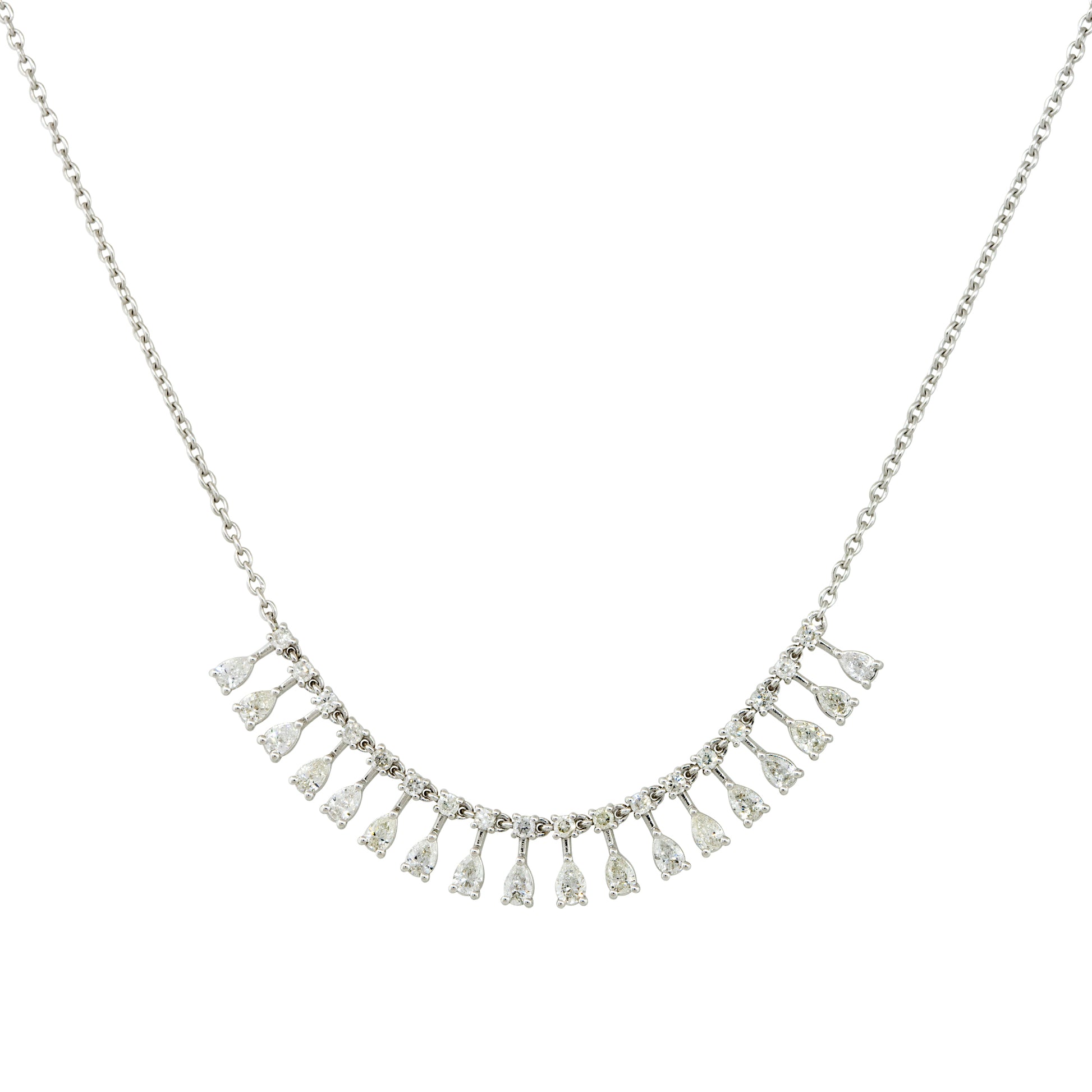18k White Gold 1.46ctw Diamond Round and Pear Shape Drop Necklace