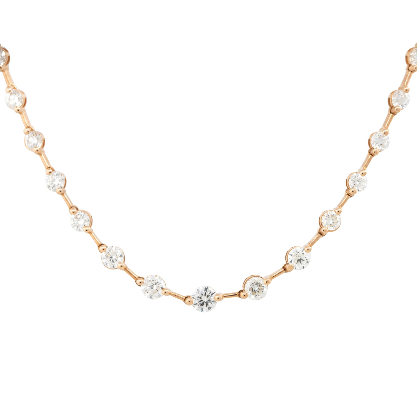 18k Rose Gold 8.41ctw Round Brilliant Diamond Station Necklace