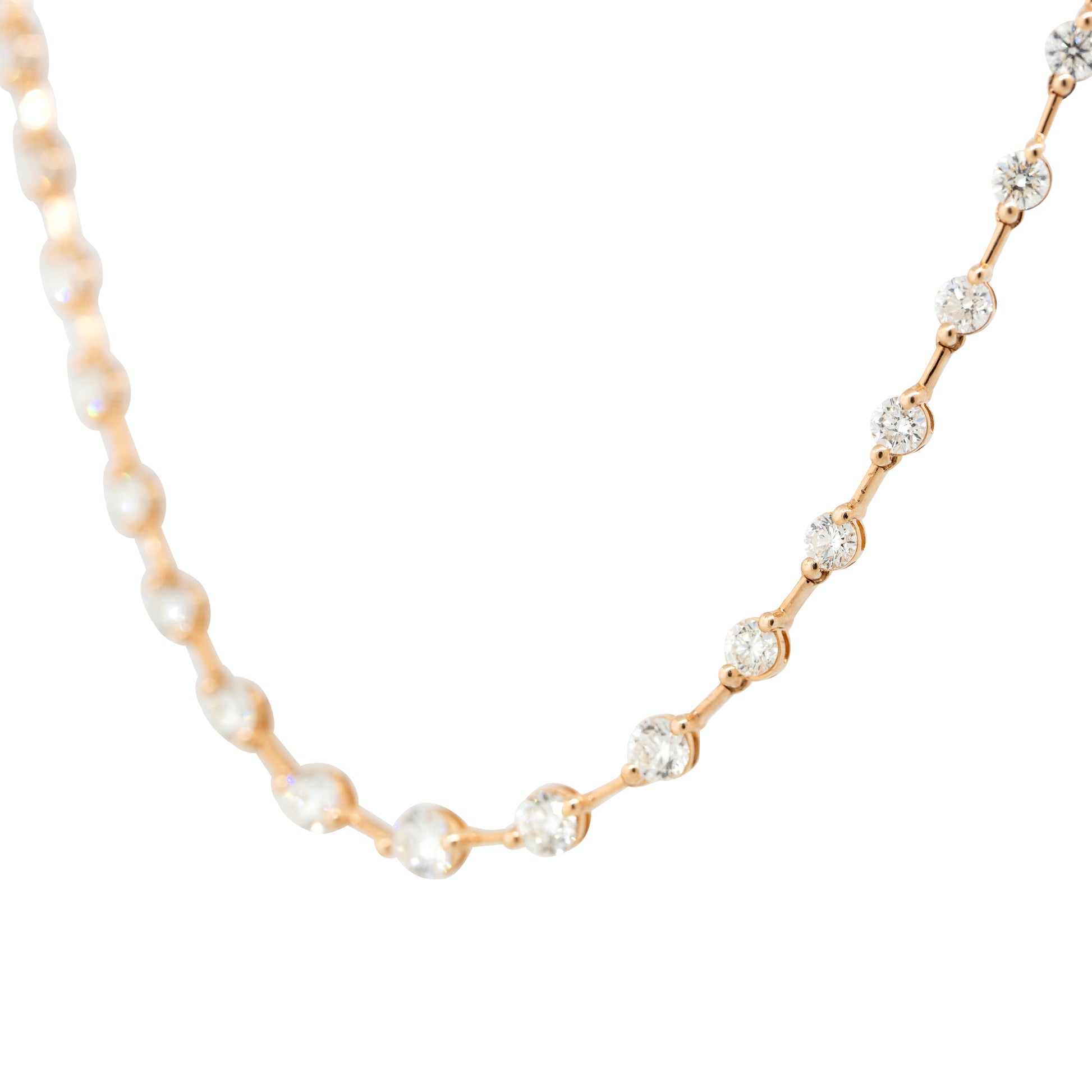 18k Rose Gold 8.41ctw Round Brilliant Diamond Station Necklace