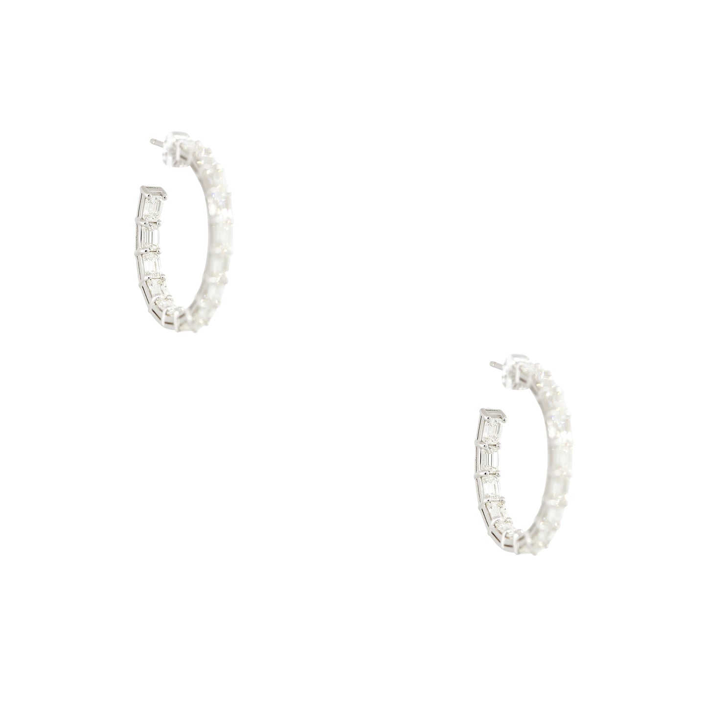 18k White Gold 5.70ctw Emerald Cut Diamond Hoop Earrings