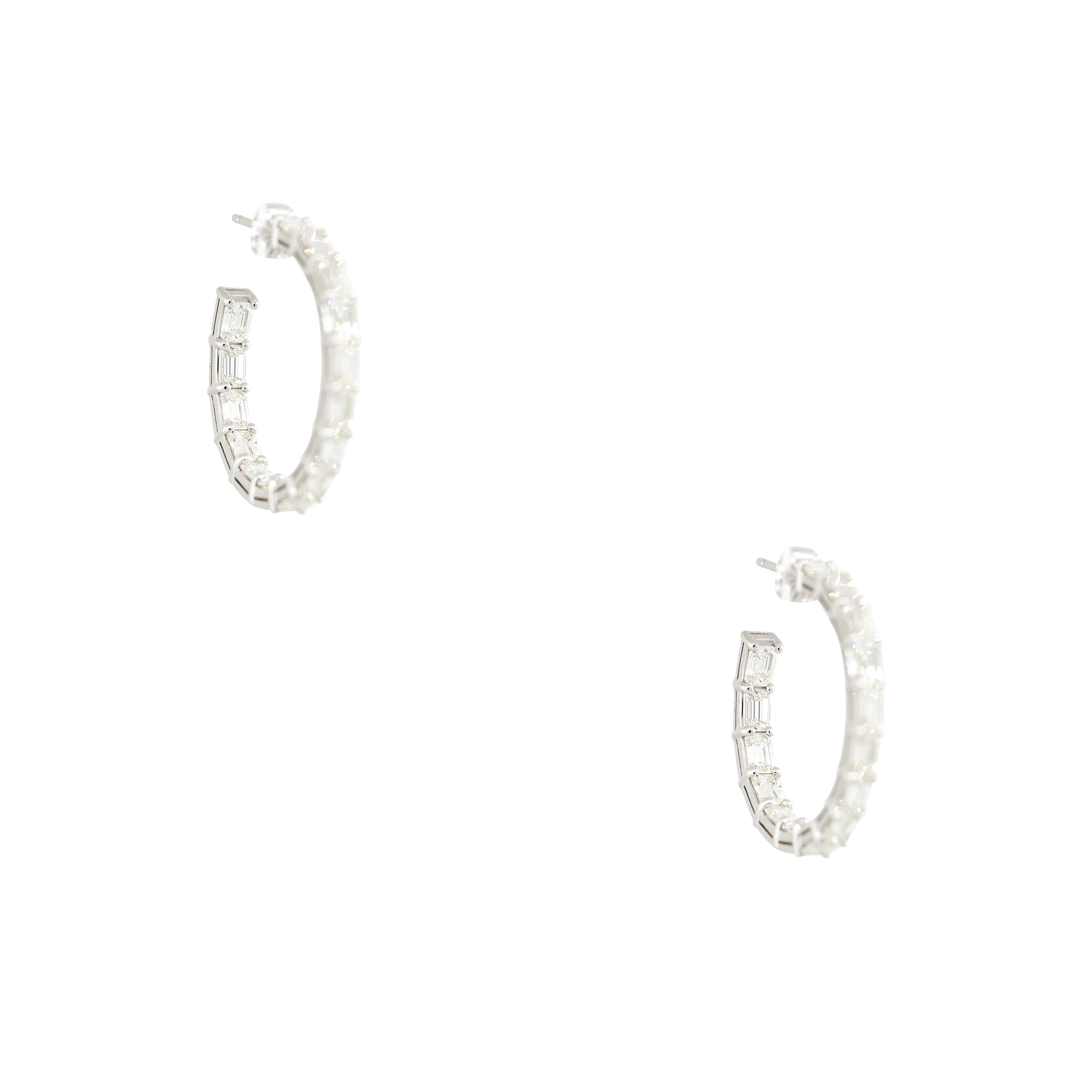 18k White Gold 5.70ctw Emerald Cut Diamond Hoop Earrings