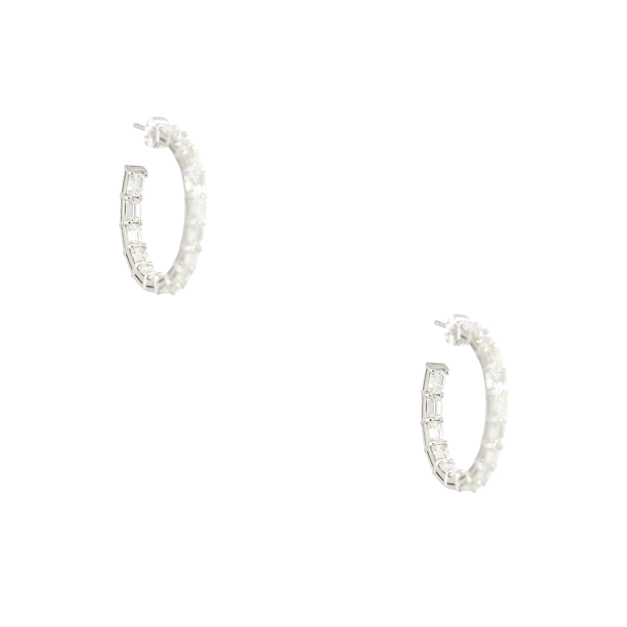 18k White Gold 5.70ctw Emerald Cut Diamond Hoop Earrings