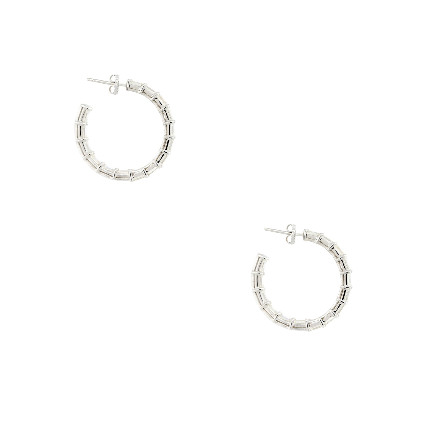 18k White Gold 5.70ctw Emerald Cut Diamond Hoop Earrings