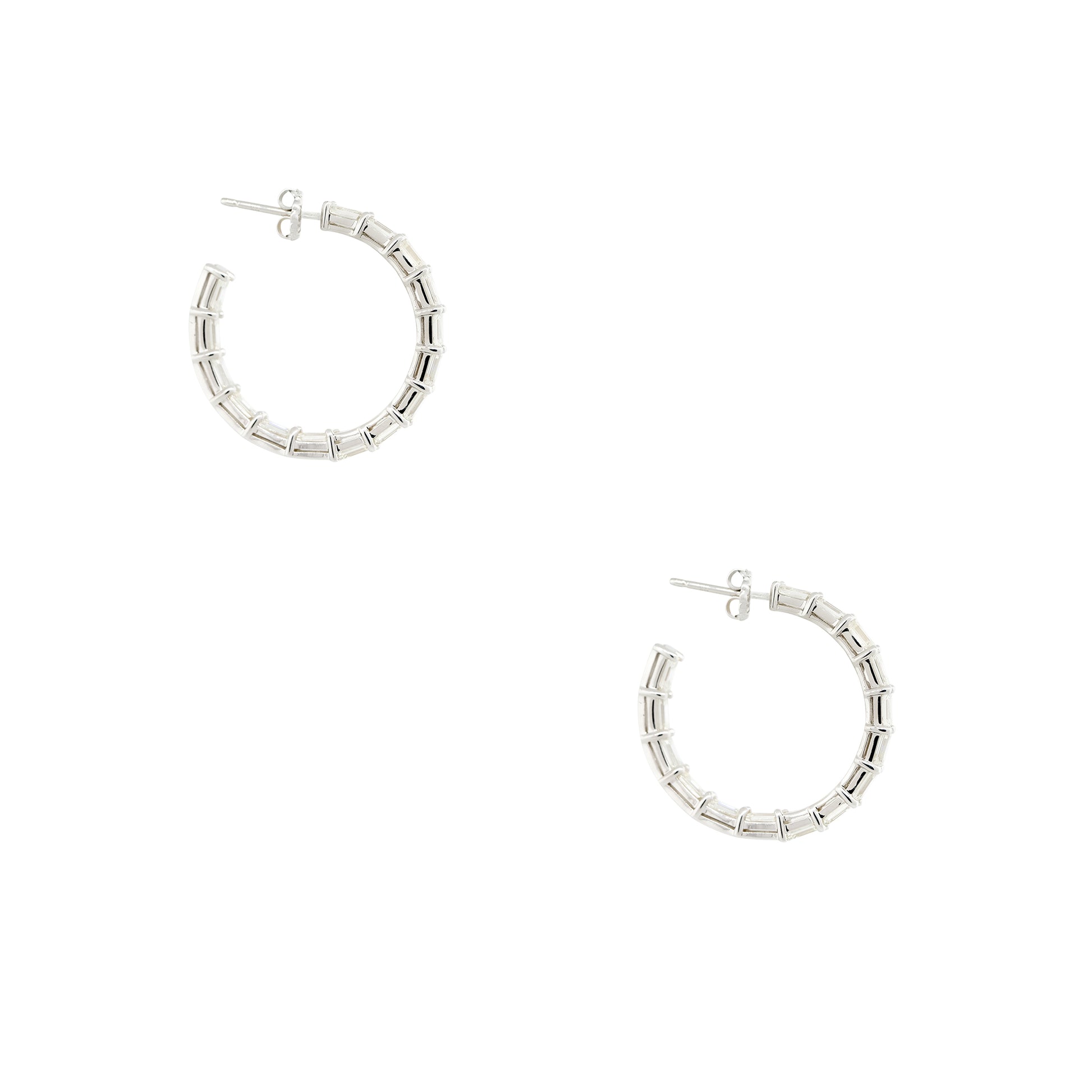 18k White Gold 5.70ctw Emerald Cut Diamond Hoop Earrings