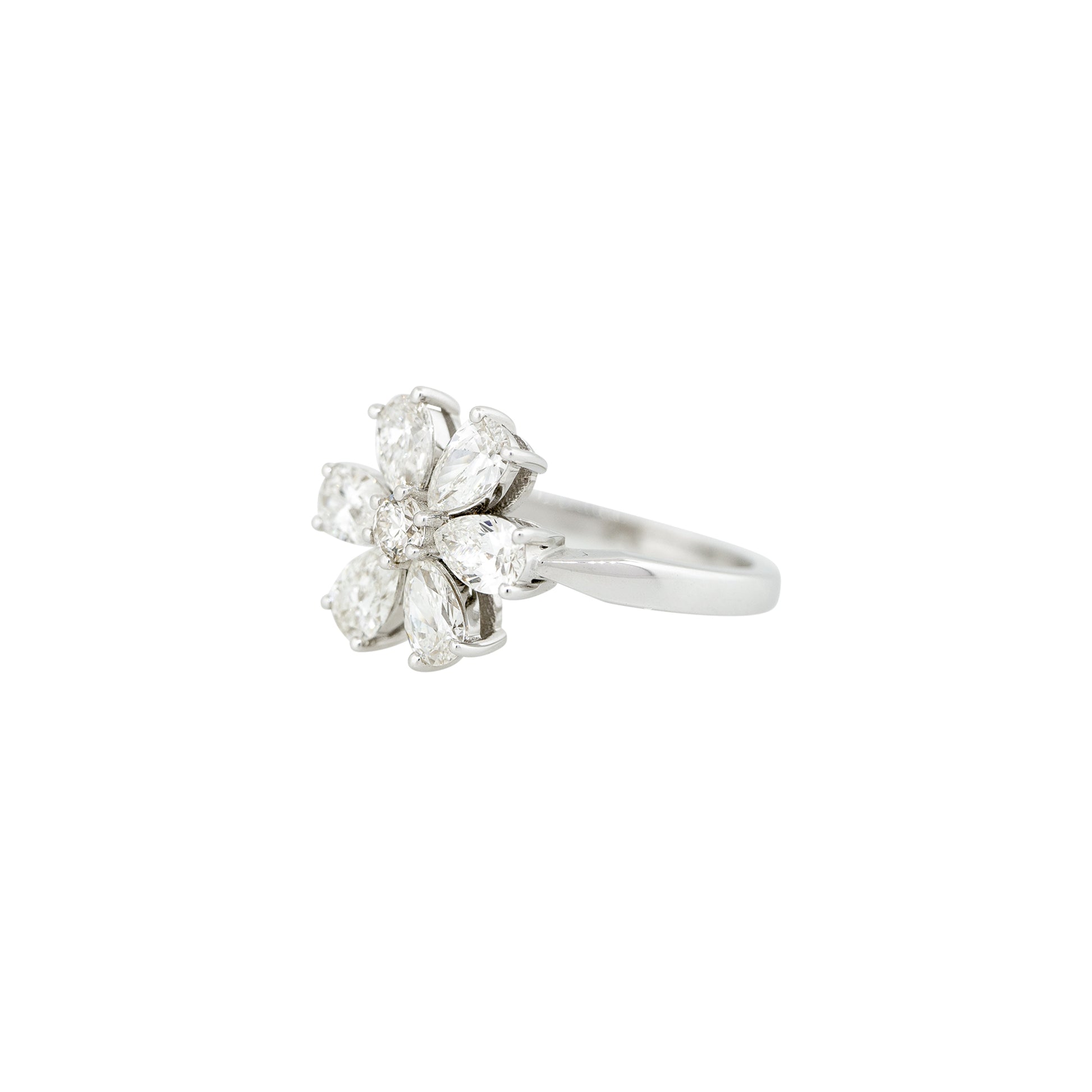 18k White Gold 1.60ctw Pear Shaped Diamond Flower Ring