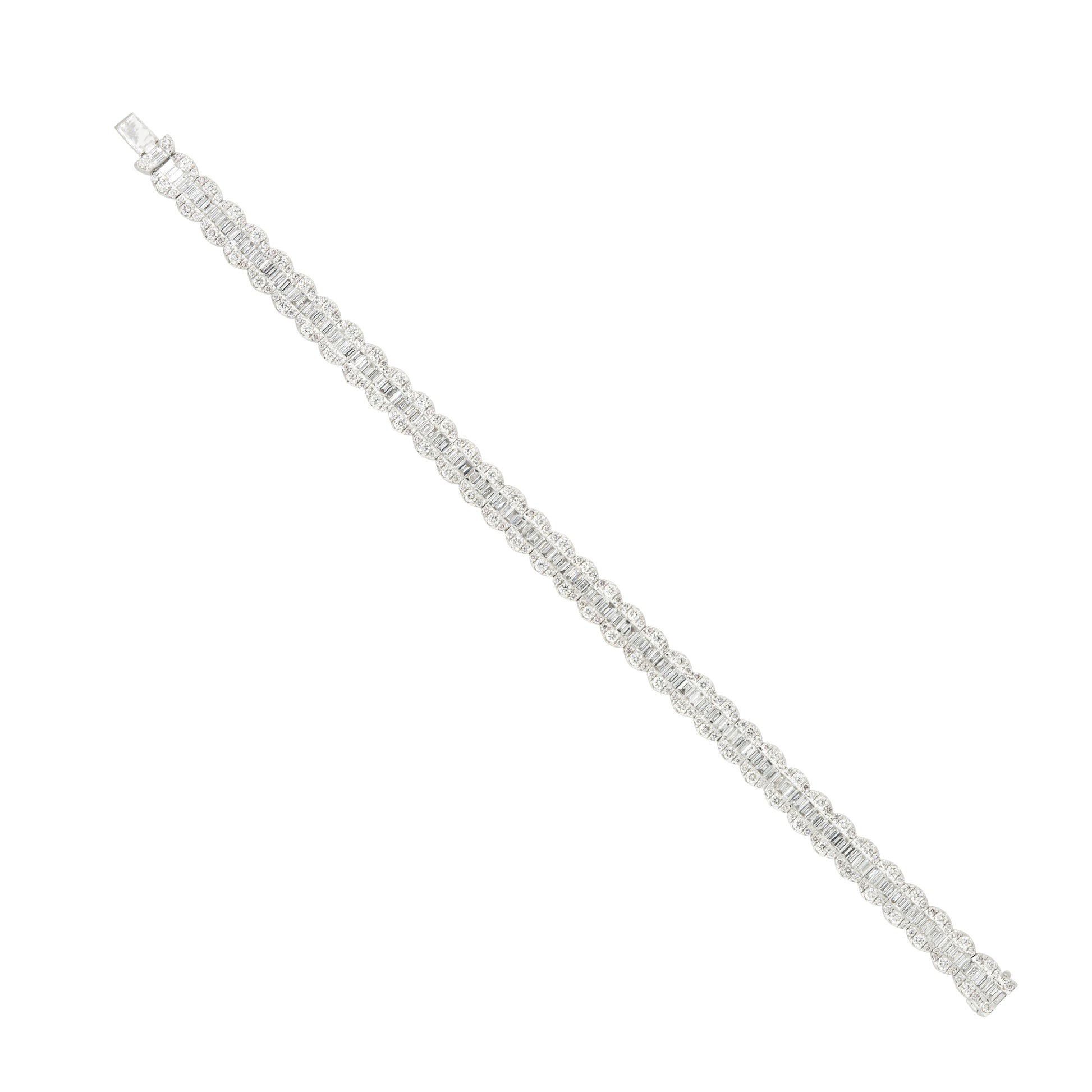 18k White Gold 6.5ctw Round Brilliant and Baguette Cut Diamond Bracelet
