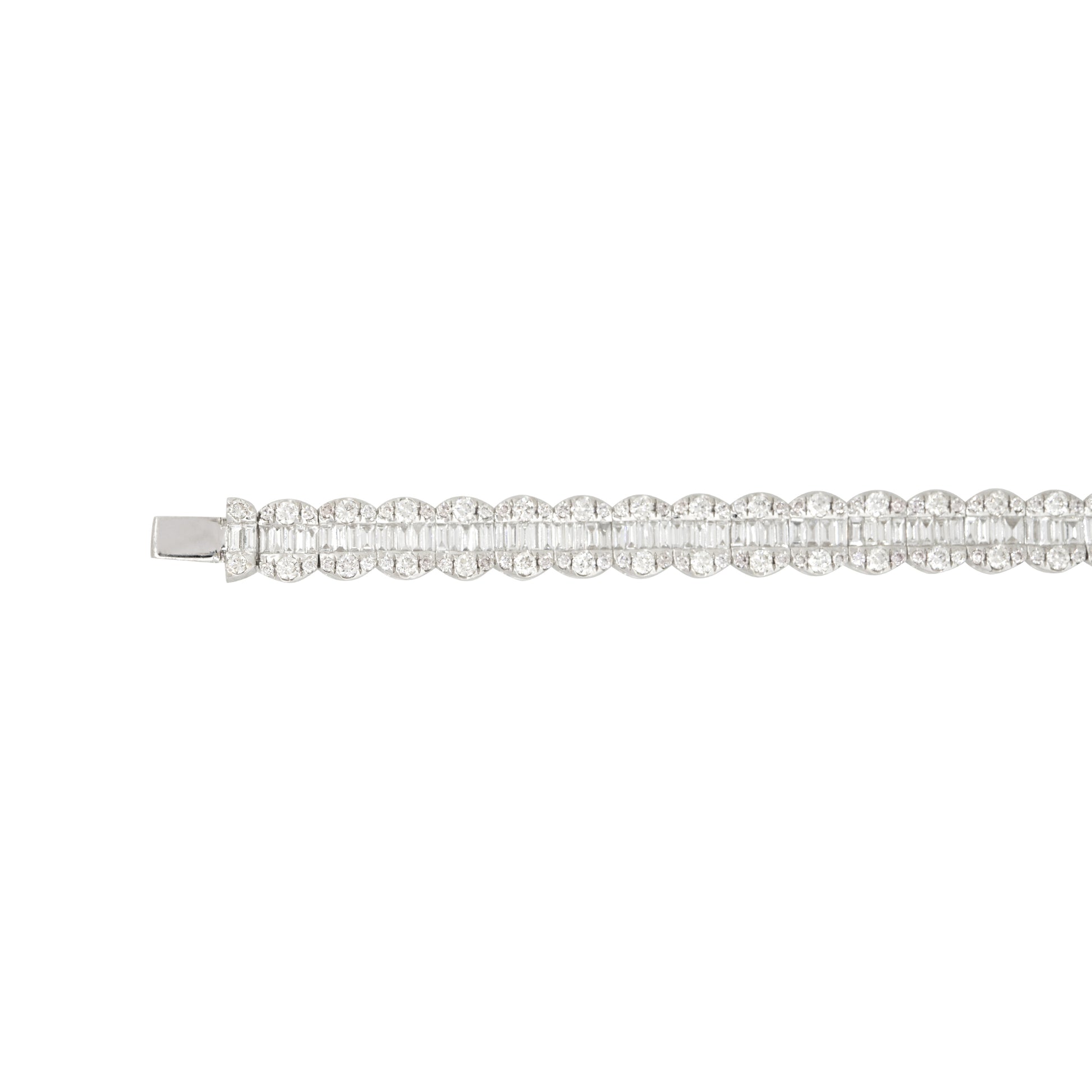 18k White Gold 6.5ctw Round Brilliant and Baguette Cut Diamond Bracelet