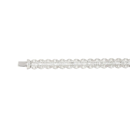 18k White Gold 6.5ctw Round Brilliant and Baguette Cut Diamond Bracelet