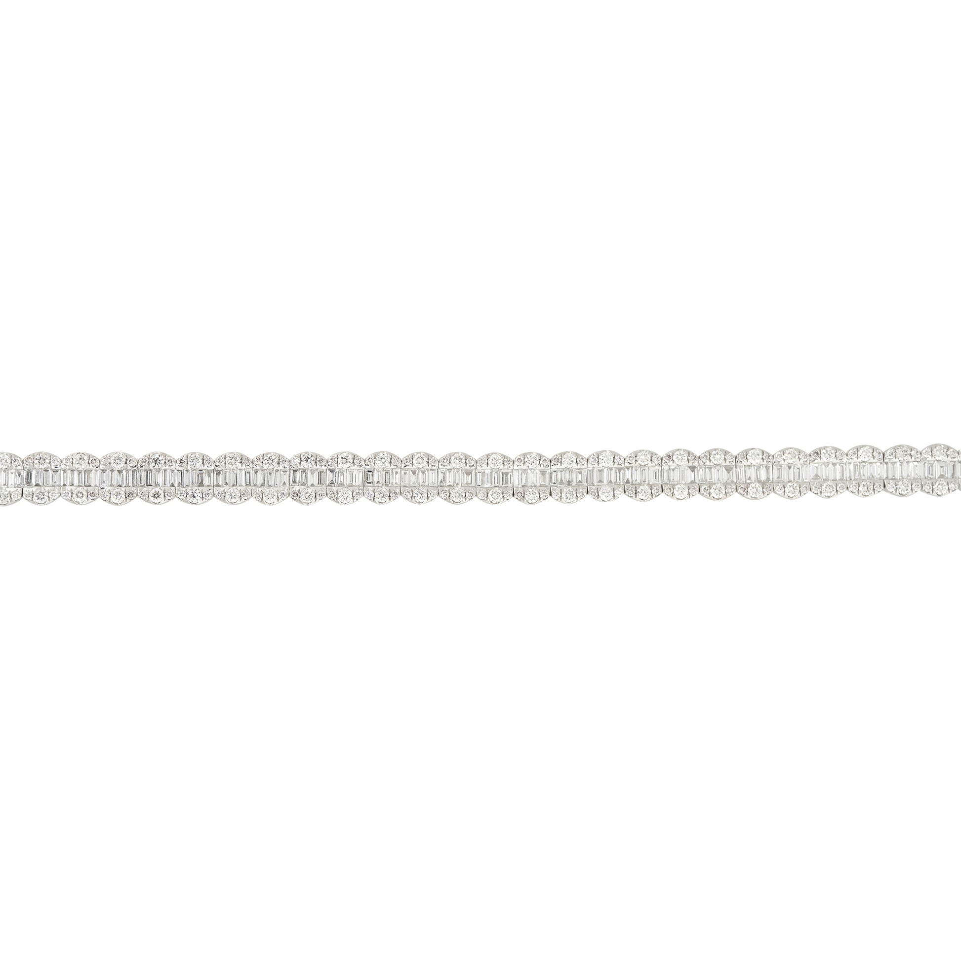 18k White Gold 6.5ctw Round Brilliant and Baguette Cut Diamond Bracelet