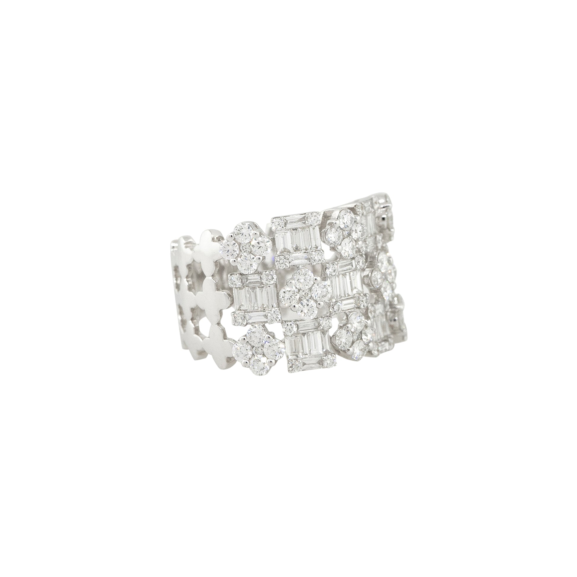 18k White Gold 2.3ctw Baguette & Round Brilliant Diamond Open Work Ring