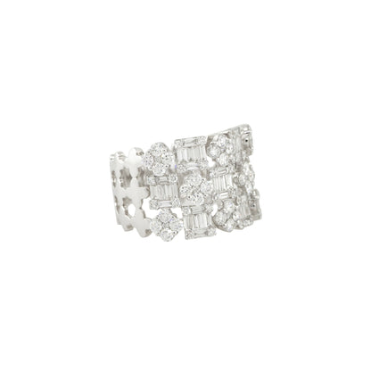 18k White Gold 2.3ctw Baguette & Round Brilliant Diamond Open Work Ring