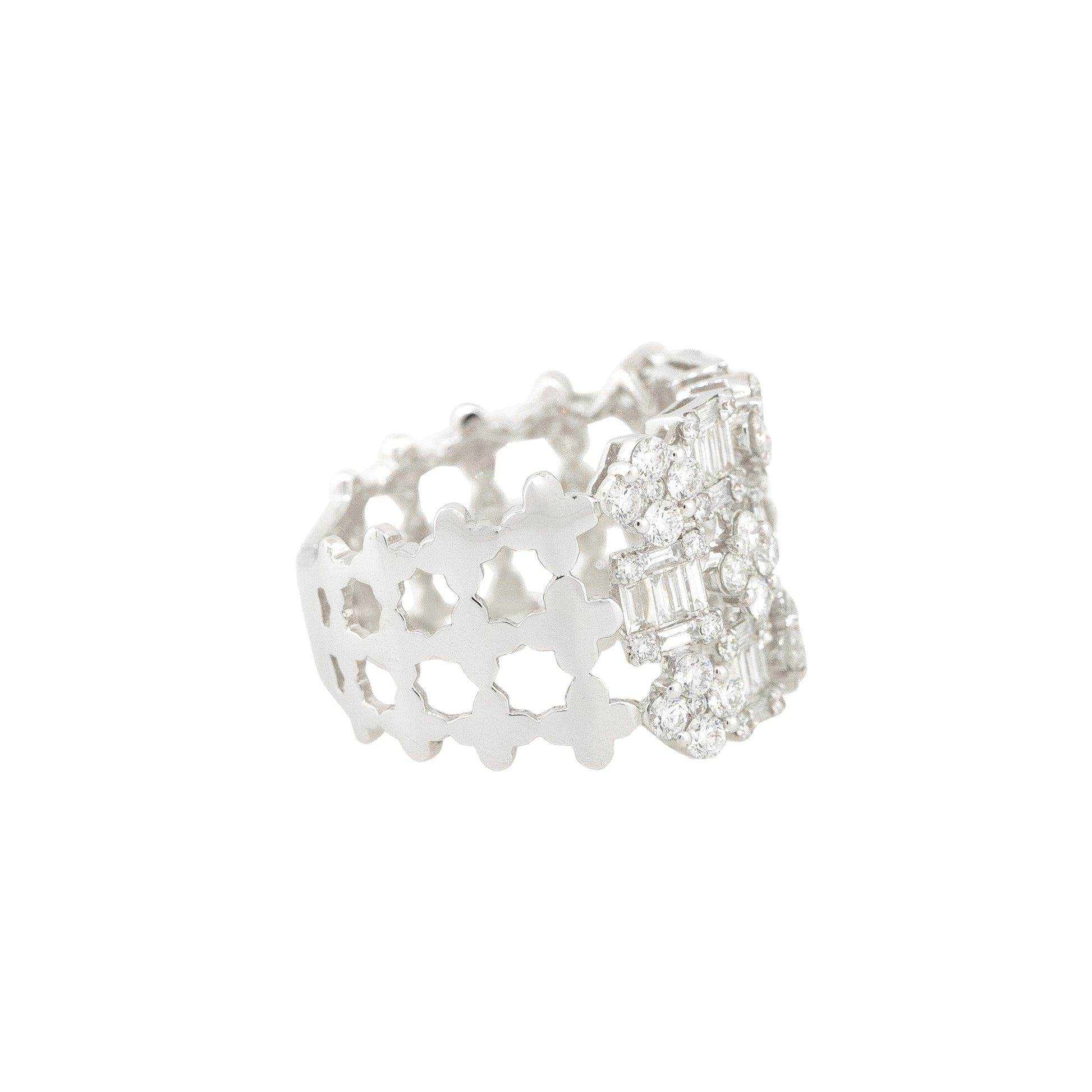 18k White Gold 2.3ctw Baguette & Round Brilliant Diamond Open Work Ring