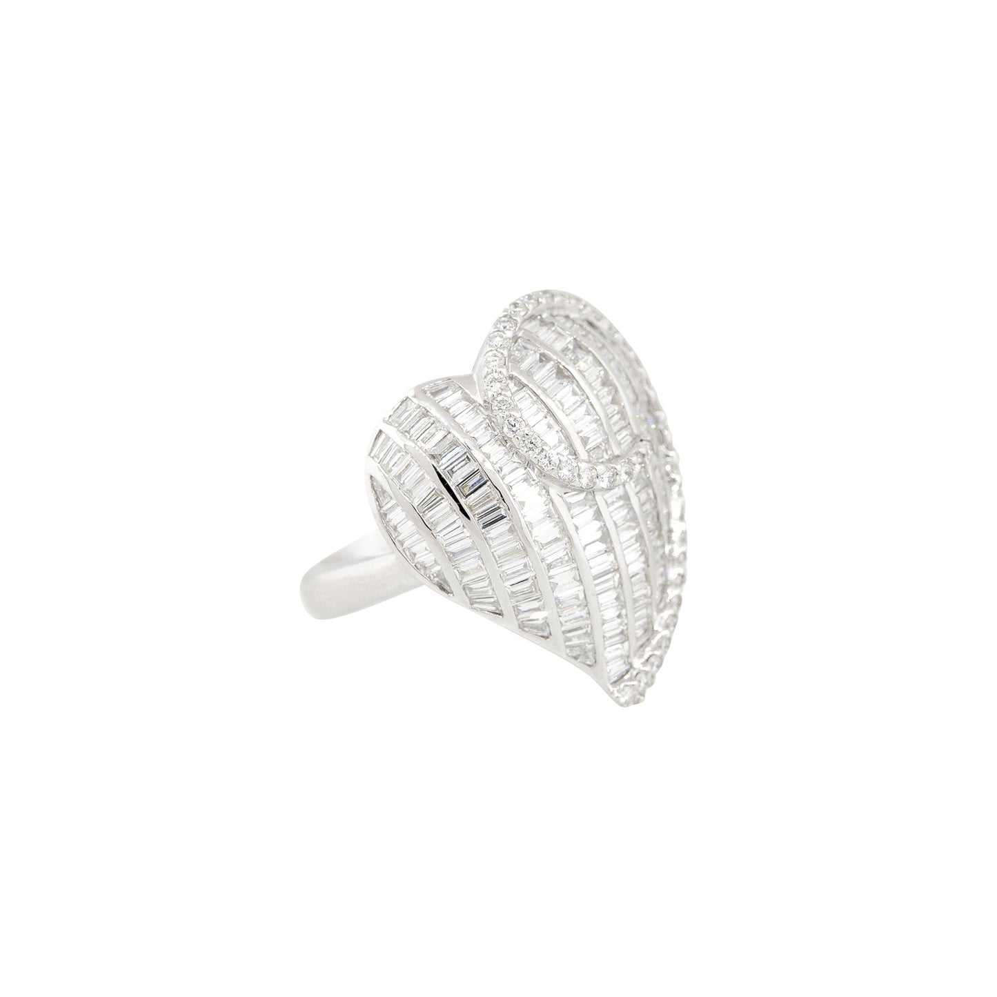 18k White Gold 2.4ctw Baguette & Round Brilliant Diamond Heart Ring