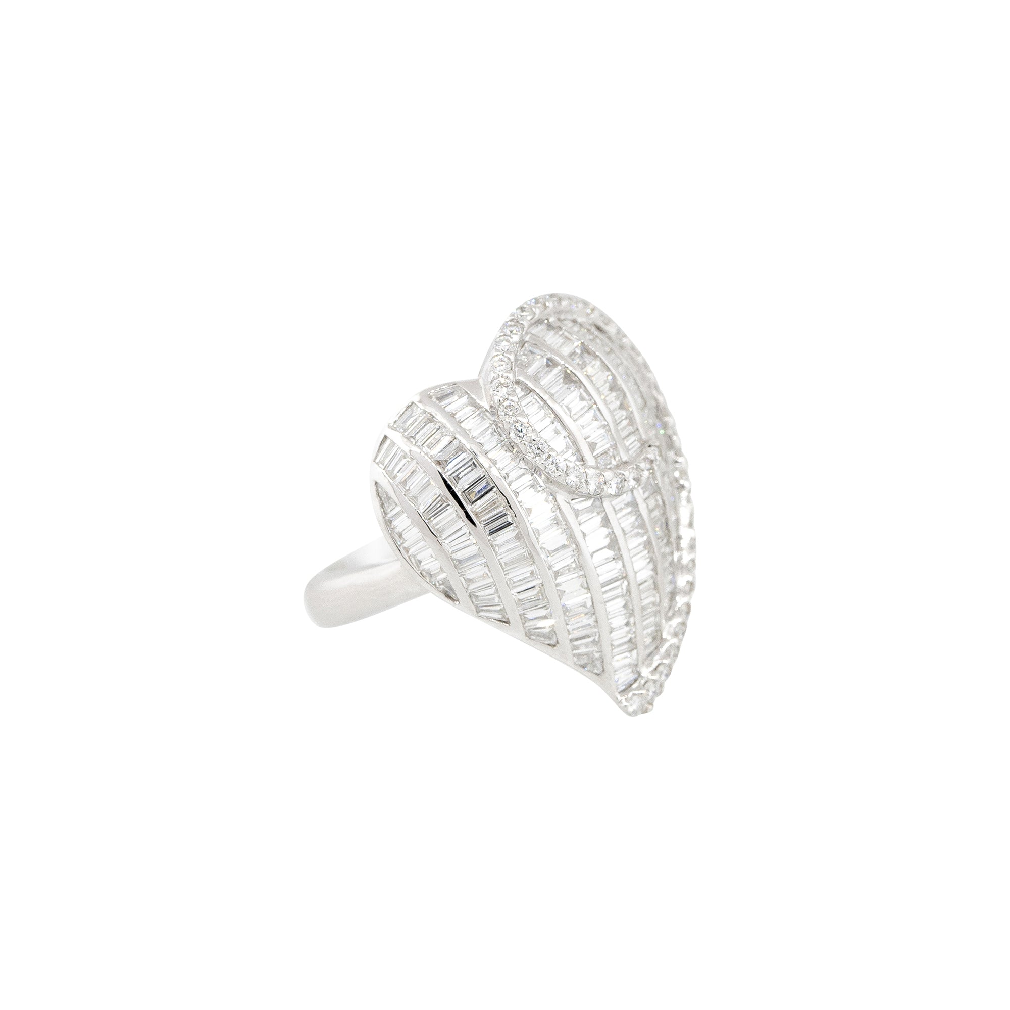 18k White Gold 2.4ctw Baguette & Round Brilliant Diamond Heart Ring
