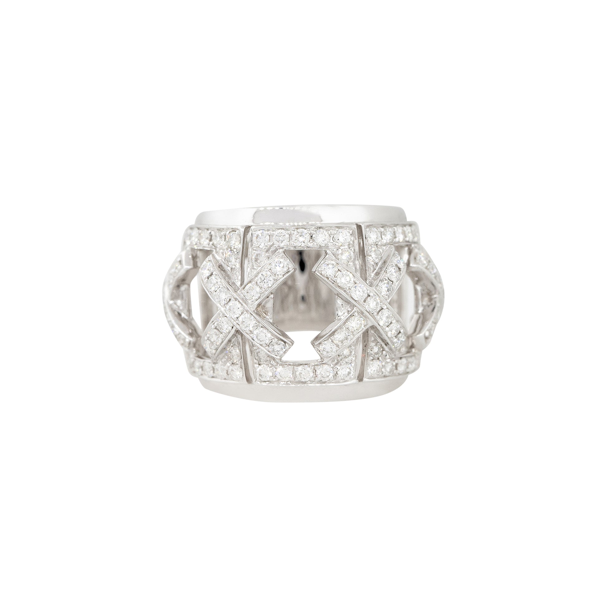 18k White Gold 1.56ctw Wide Pave Diamond "X" Band Ring
