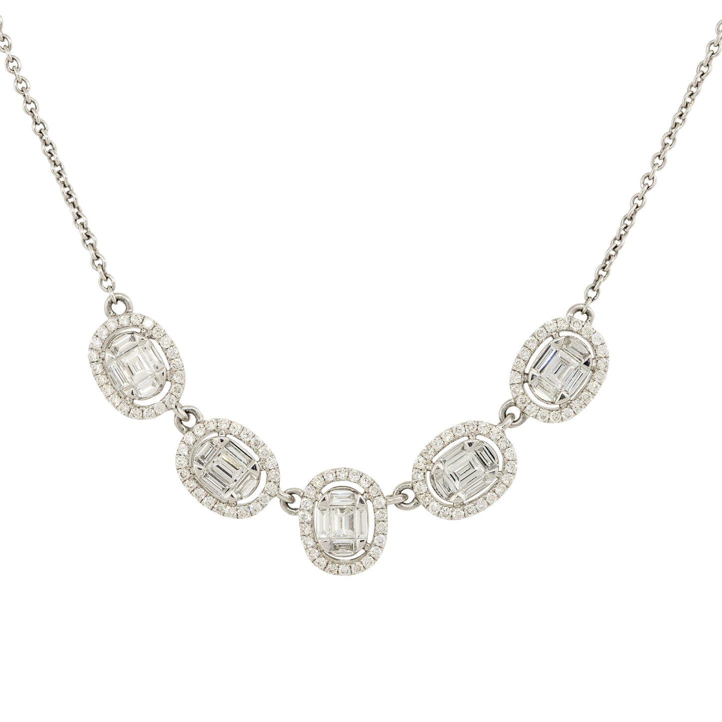 18k White Gold 1.23ctw 5 Oval Diamond Station Necklace
