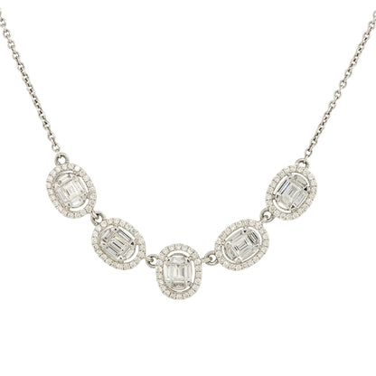 18k White Gold 1.23ctw 5 Oval Diamond Station Necklace