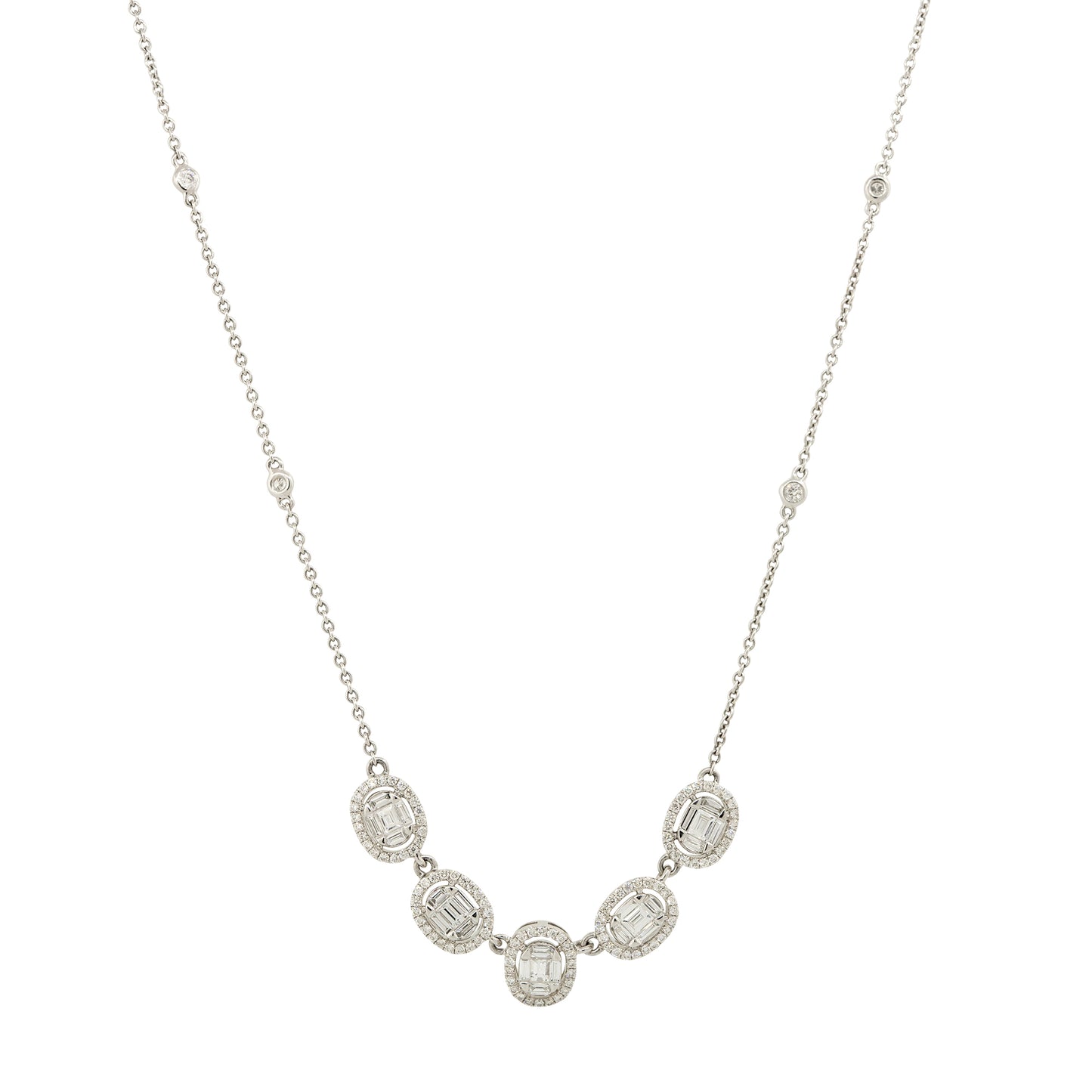 18k White Gold 1.23ctw 5 Oval Diamond Station Necklace